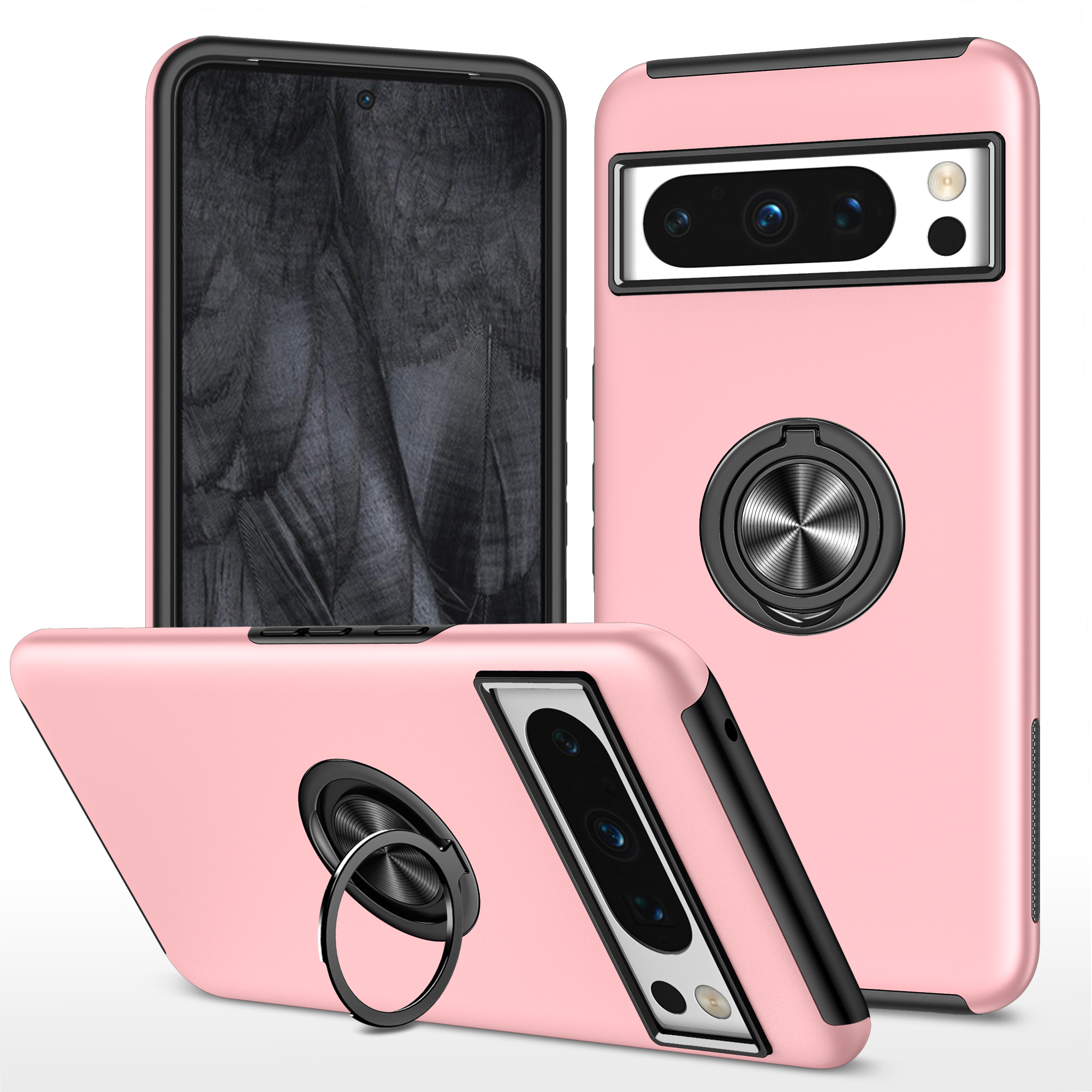 

Für Google Pixel 8 Pro -telefon -hülle Ringhalter Kickstand Hard PC+Soft TPU -telefonabdeckung - Roségold, Google Pixel 8 Pro