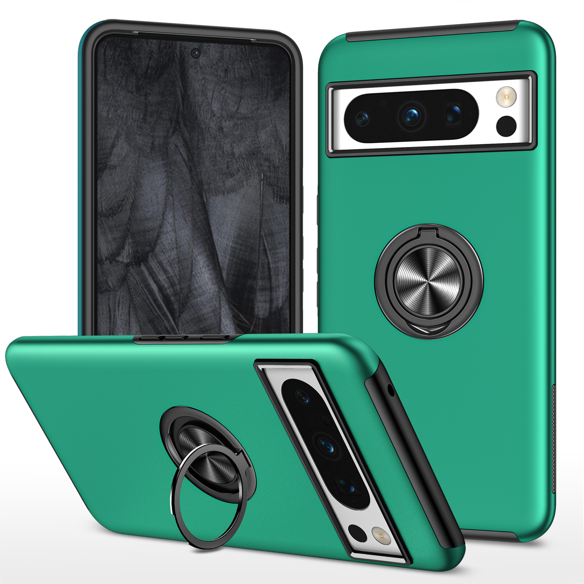 

Für Google Pixel 8 Pro -telefon -hülle Ringhalter Kickstand Hard PC+Soft TPU -telefonabdeckung - Schwarzgrün, Google Pixel 8 Pro