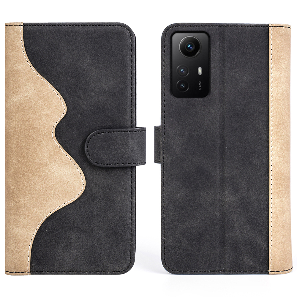 

Für Xiaomi Redmi Note 12s 4G PU Leder Brieftaschenstand Hülle Dual-color Spleiß-telefonabdeckung - Schwarz, Xiaomi Redmi Note 12S 4G