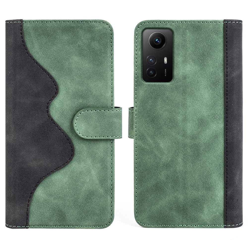 

Für Xiaomi Redmi Note 12s 4G PU Leder Brieftaschenstand Hülle Dual-color Spleiß-telefonabdeckung - Grün, Xiaomi Redmi Note 12S 4G
