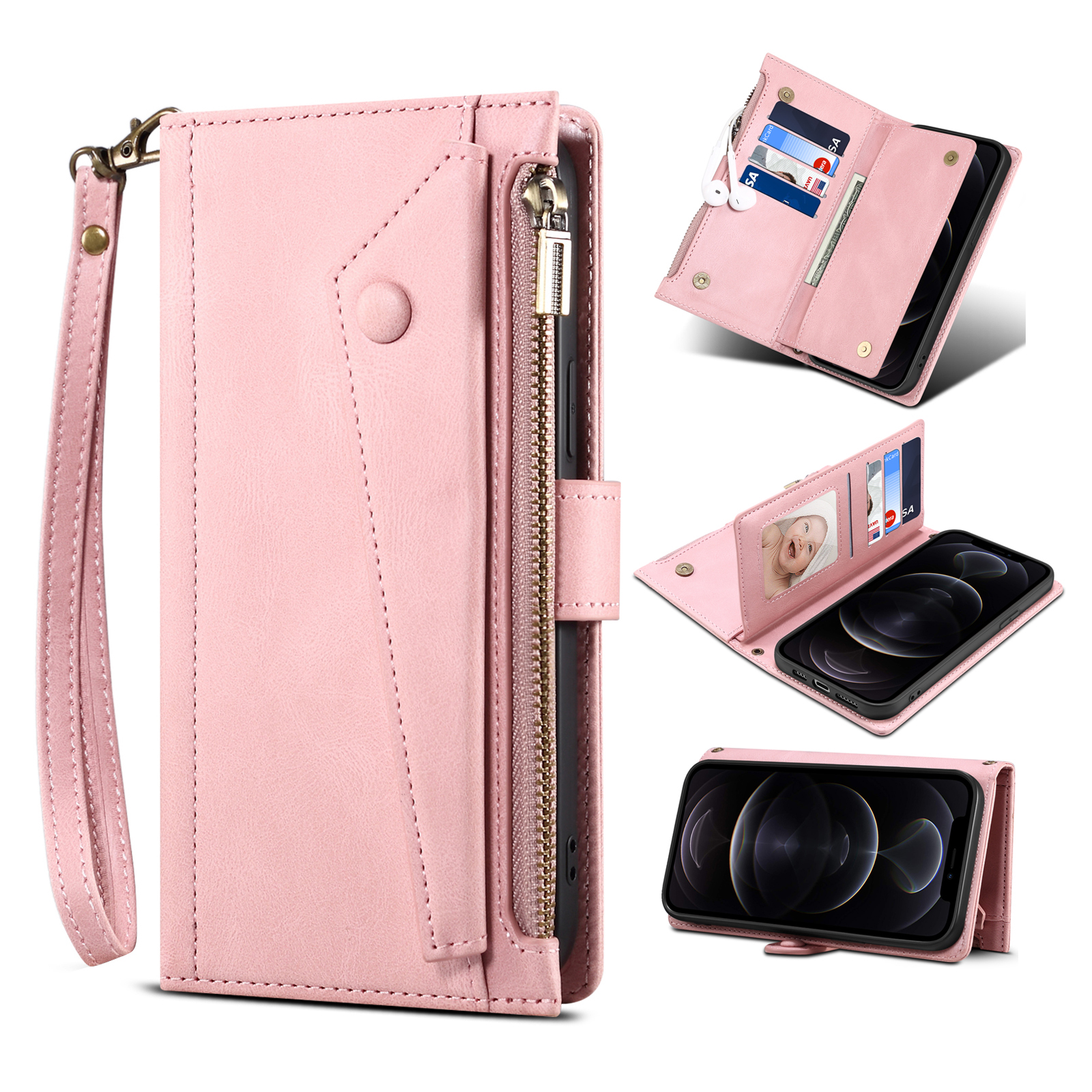 

ESEBLE Star -serie Leder -telefonhülle Für Iphone 15, Reißverschluss in Taschenwallet RFID Blockierende Telefonständer Cover - Roségold, iPhone 15