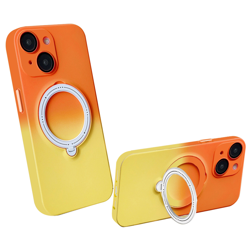 

Für Das Iphone 14 Plus Magnetic Phone Case Rotierende Kickstand -gradienten -tpu -abdeckung Mit Objektivschutz - Orange + Gelb, iPhone 14 Plus