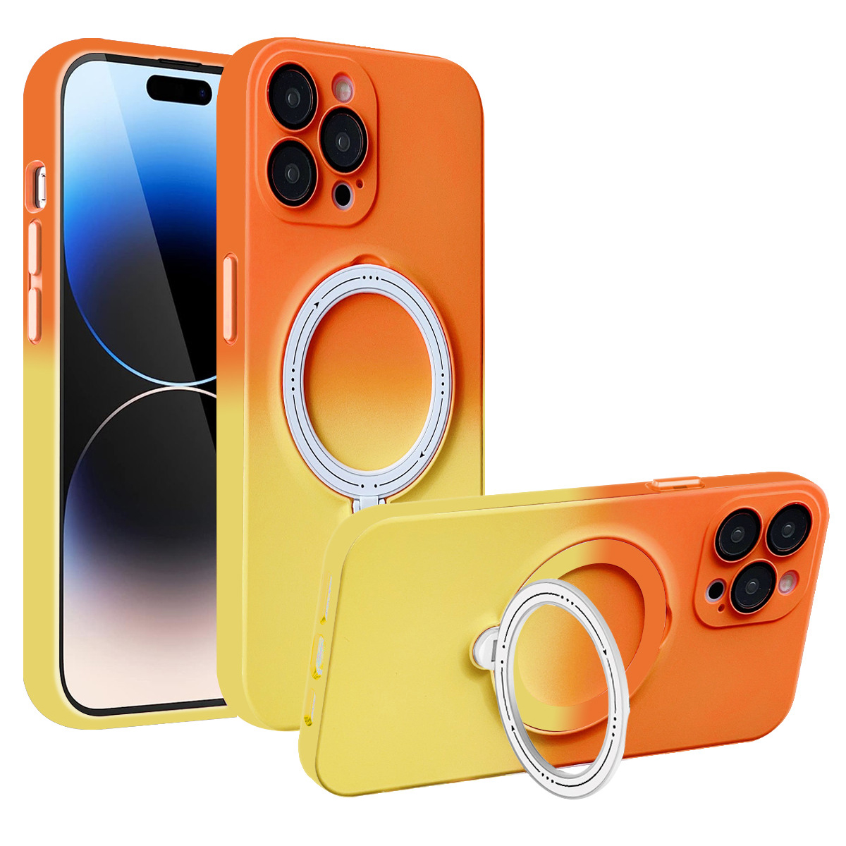 

Für Iphone 14 Pro Magnetic Gradient Case Rotierende Kickstand -tpu -telefonabdeckung Mit Linsenschutz - Orange + Gelb, iPhone 14 Pro