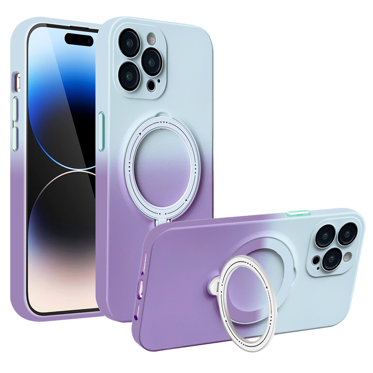 

Für Iphone 14 Pro Magnetic Gradient Case Rotierende Kickstand -tpu -telefonabdeckung Mit Linsenschutz - Grau + Lila, iPhone 14 Pro