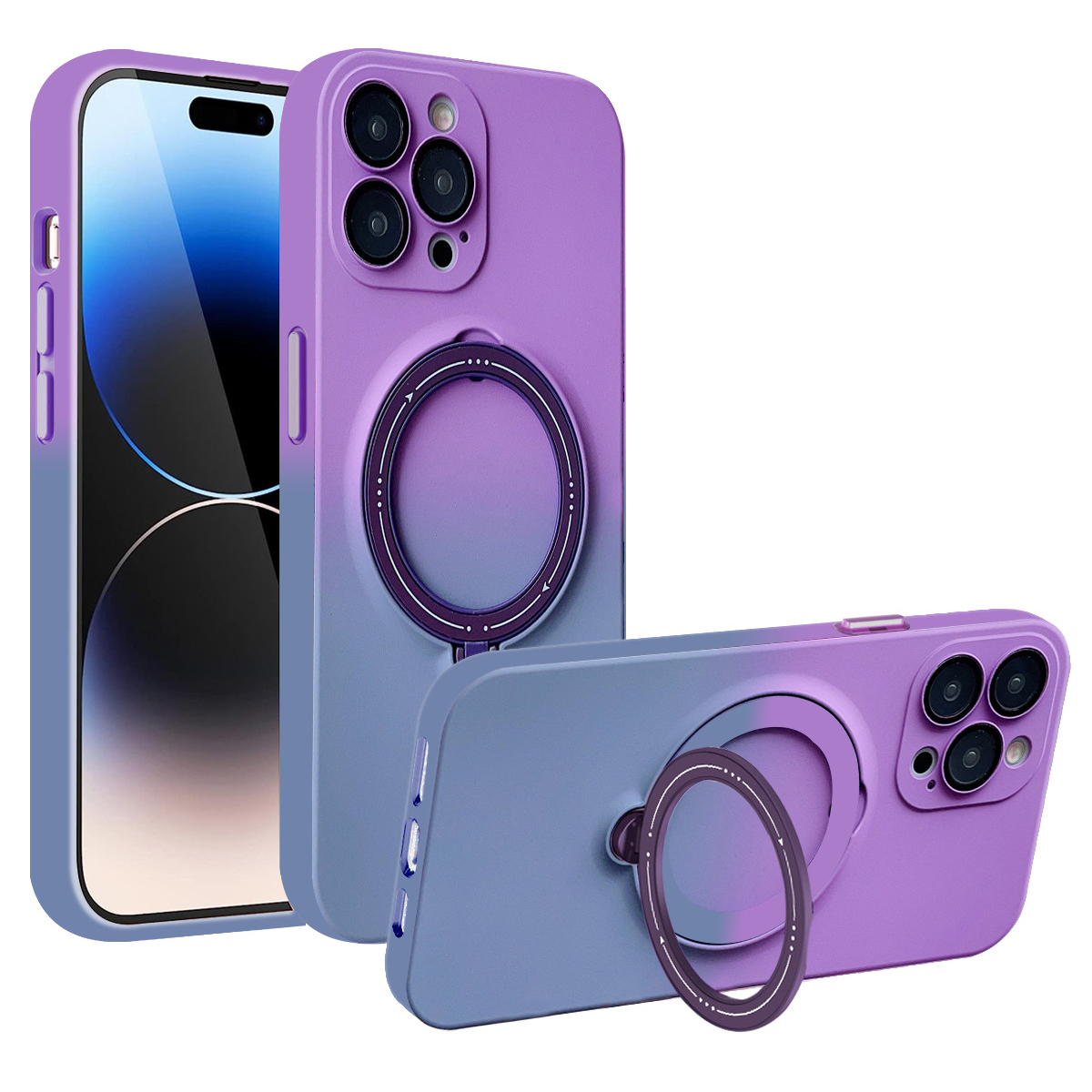 

Für Iphone 14 Pro Magnetic Gradient Case Rotierende Kickstand -tpu -telefonabdeckung Mit Linsenschutz - Dunkelviolett + Grau, iPhone 14 Pro