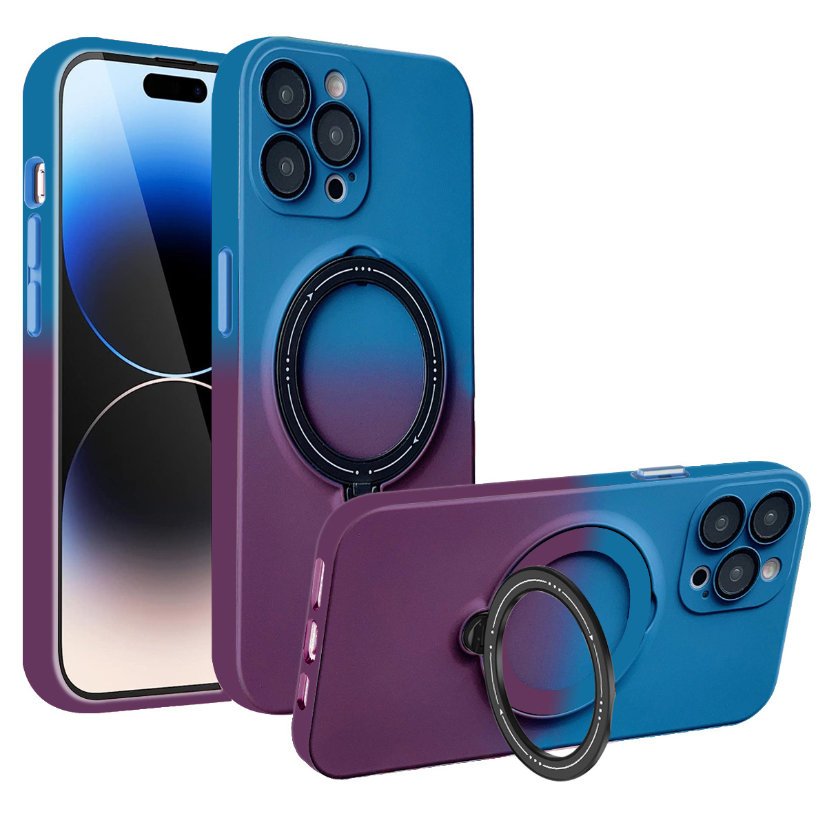 

Für Iphone 14 Pro Magnetic Gradient Case Rotierende Kickstand -tpu -telefonabdeckung Mit Linsenschutz - Blau + Lila, iPhone 14 Pro