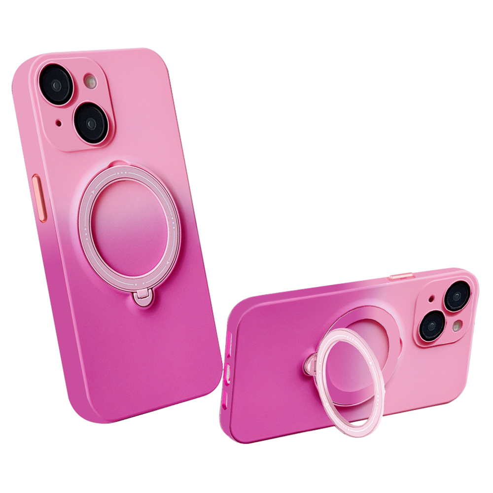 

Für Das Iphone 14 Magnetic Phone Case Soft TPU Drehende Kickstand -gradientenabdeckung Mit Linsenschutz - Pink + Rot, iPhone 14