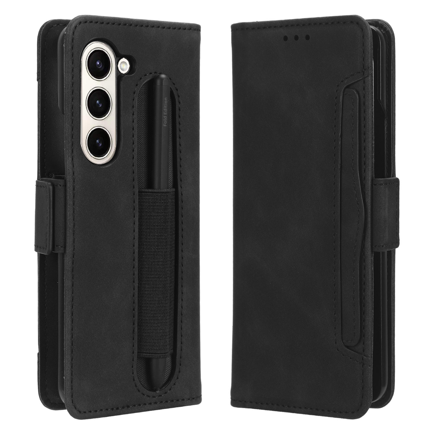 

Für Samsung Galaxy Z Fold5 5G Multiple Card Slot Phone Hülle PU Leder + PC Wallet Stand Cover Mit Stifthalter - Schwarz, Galaxy Z Fold5 5G