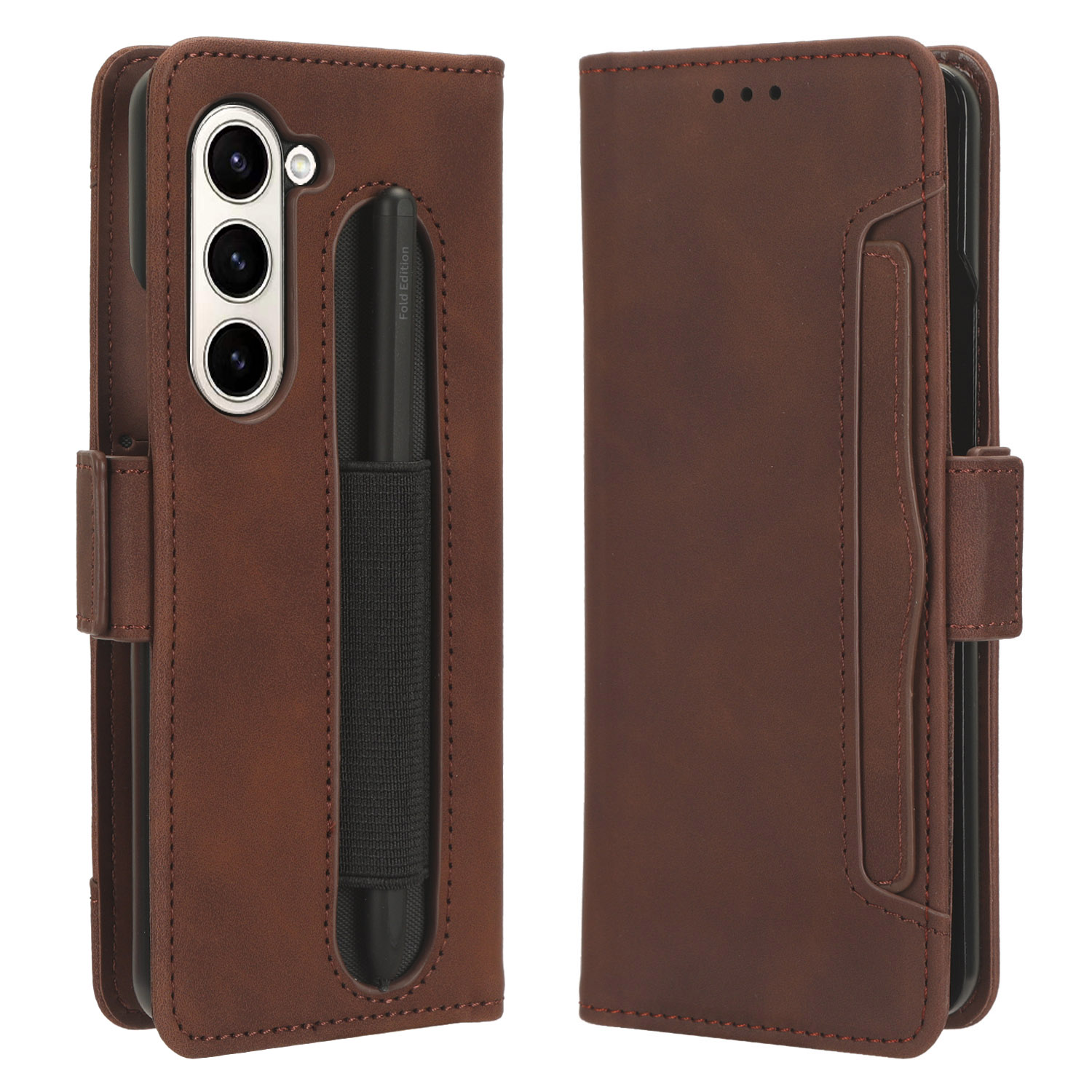 

Für Samsung Galaxy Z Fold5 5G Multiple Card Slot Phone Hülle PU Leder + PC Wallet Stand Cover Mit Stifthalter - Braun, Galaxy Z Fold5 5G
