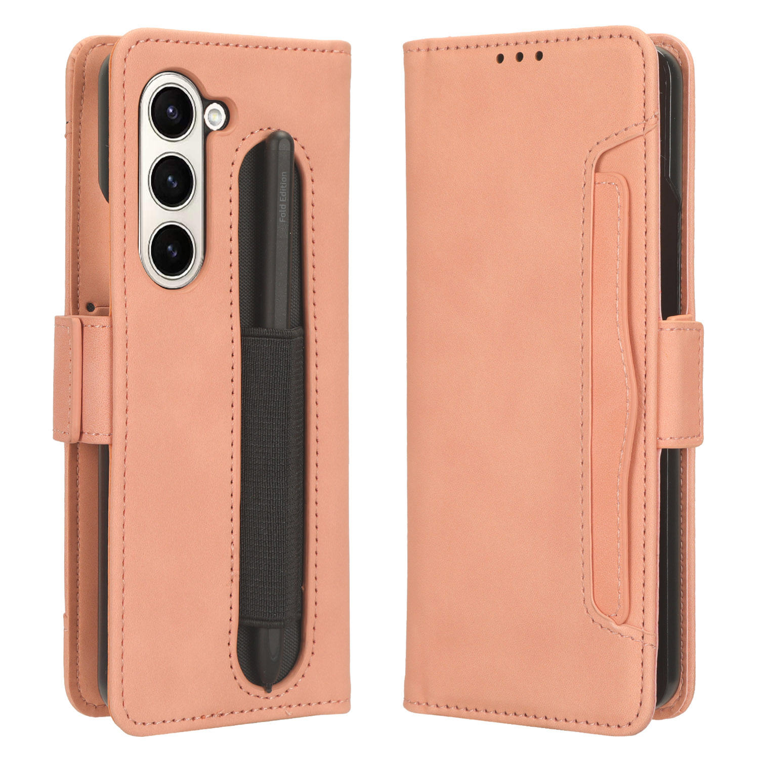 

Für Samsung Galaxy Z Fold5 5G Multiple Card Slot Phone Hülle PU Leder + PC Wallet Stand Cover Mit Stifthalter - Rosa, Galaxy Z Fold5 5G