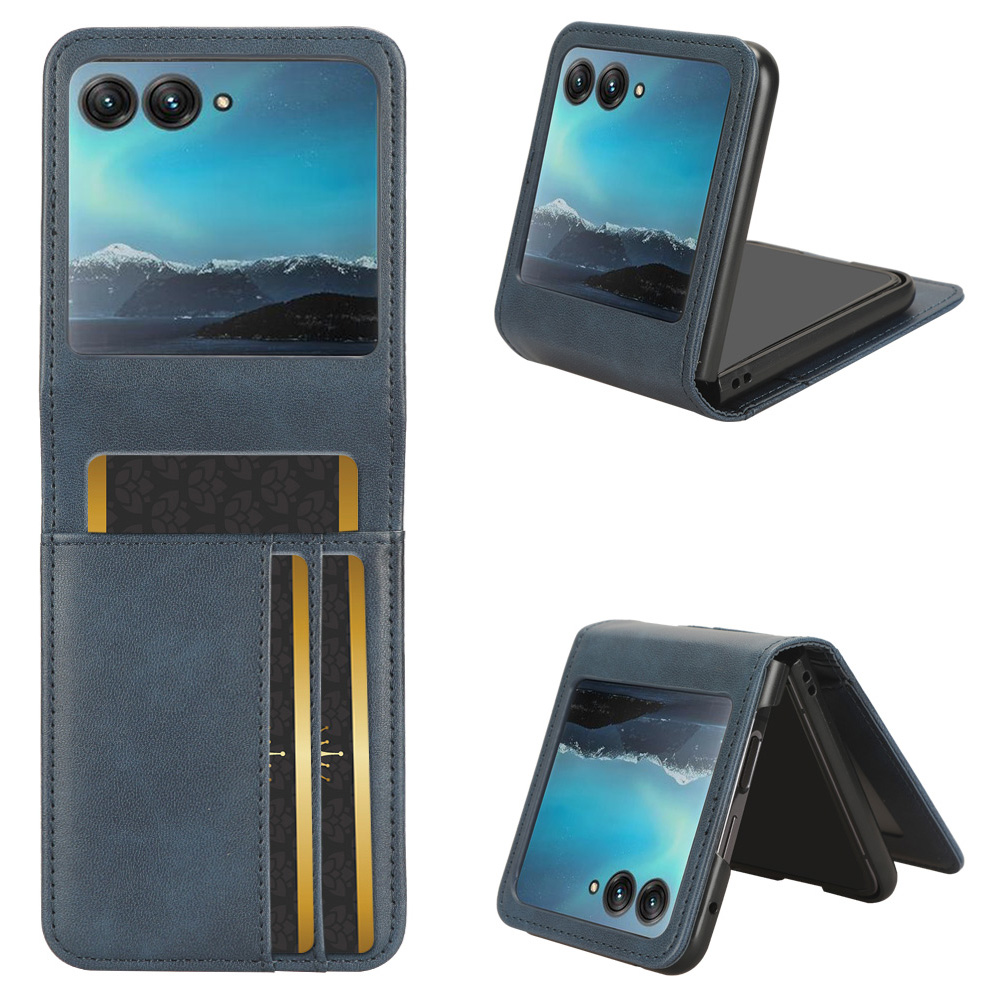 

Für Motorola Razr 40 Ultra 5G Anti-scratch-telefonhülle Hartpc + Pu-lederabdeckung Mit Kartenhalter - Blau, Motorola Razr 40 Ultra 5G