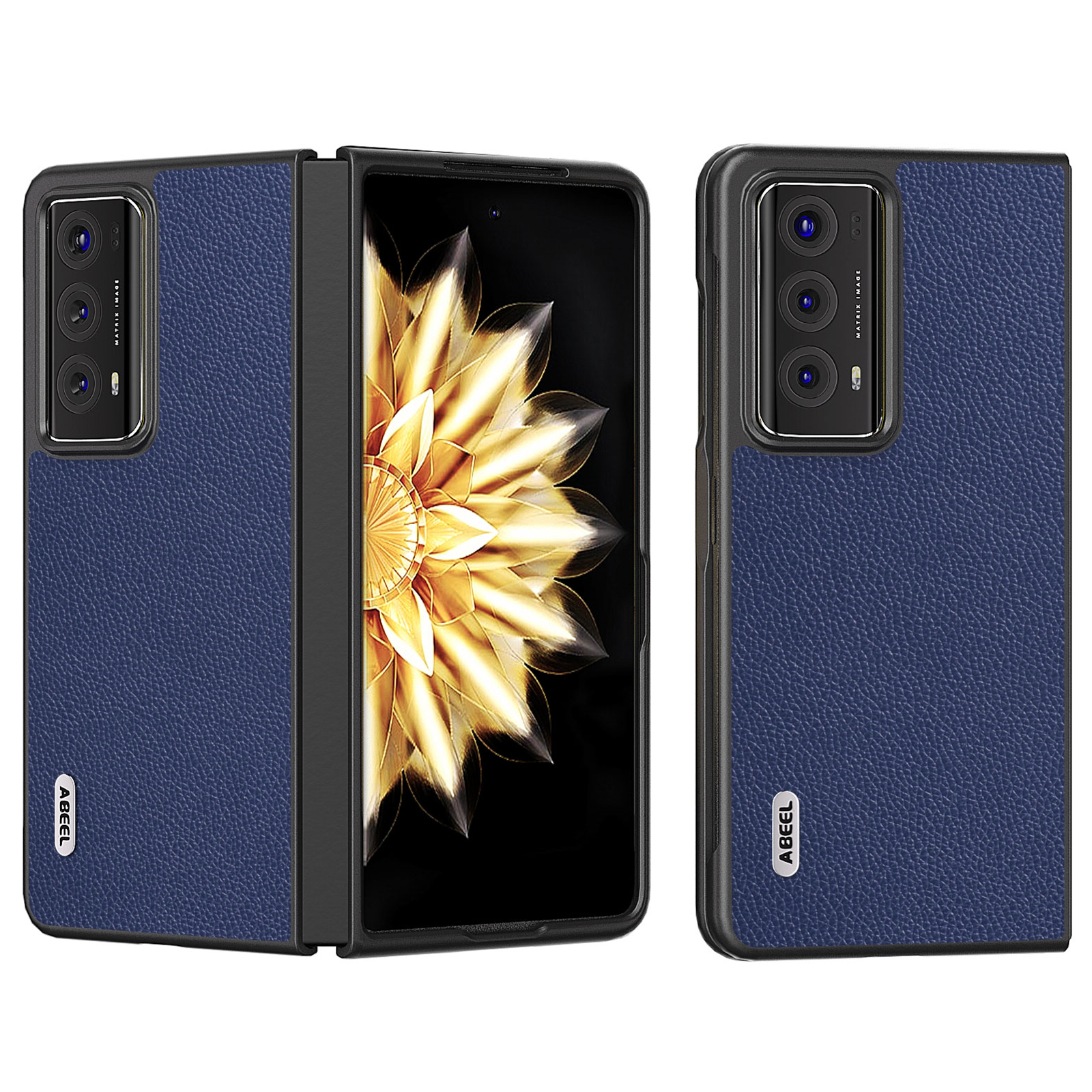 

ABEEL Für Ehrenmagie V2 Litchi Texture Telefon Hülle Kuhlattenleder-leder-pc-anti-drop-abdeckung - Blau, Honor Magic V2 5G