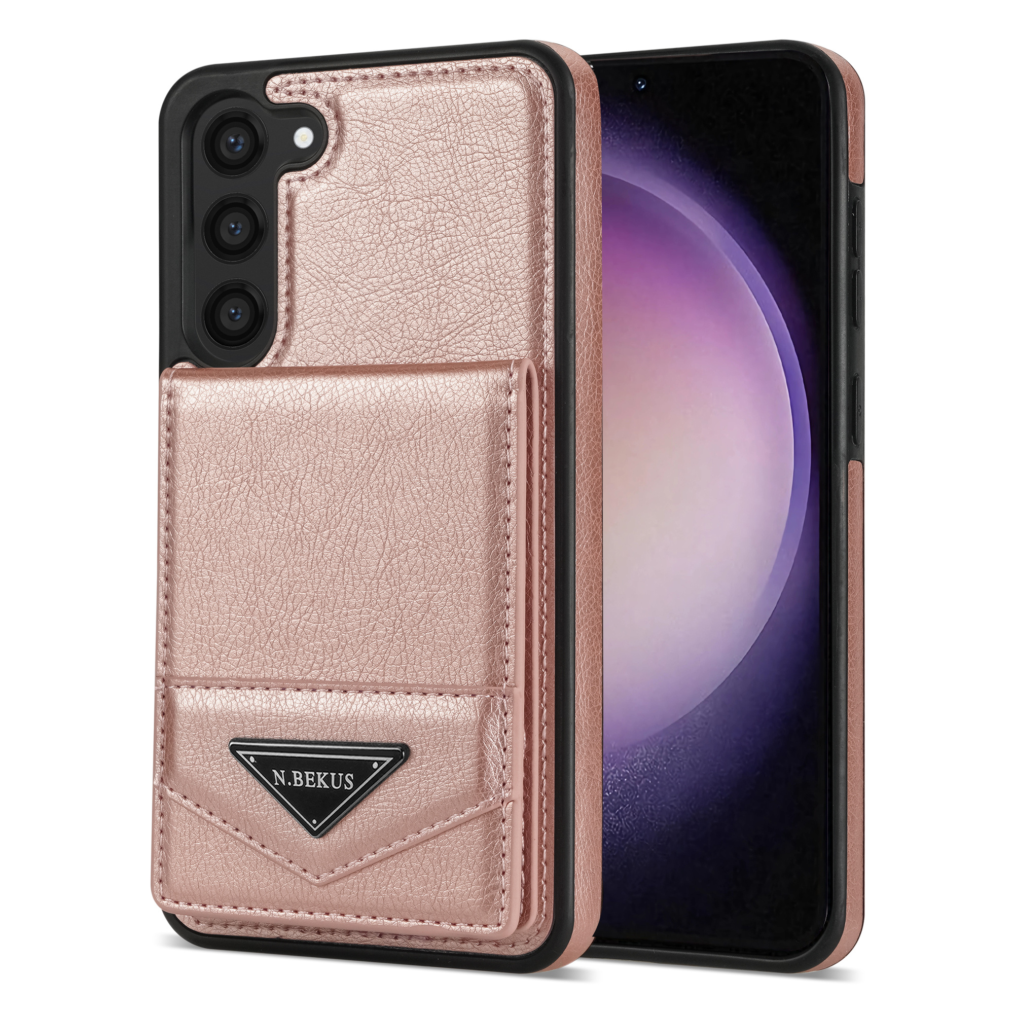 

n. Bekus Für Samsung Galaxy S23+ Kickstand Cover RFID Blockierkartenhalter PU Lederbeschichtete TPU -telefonhülle - Rosa, Galaxy S23+