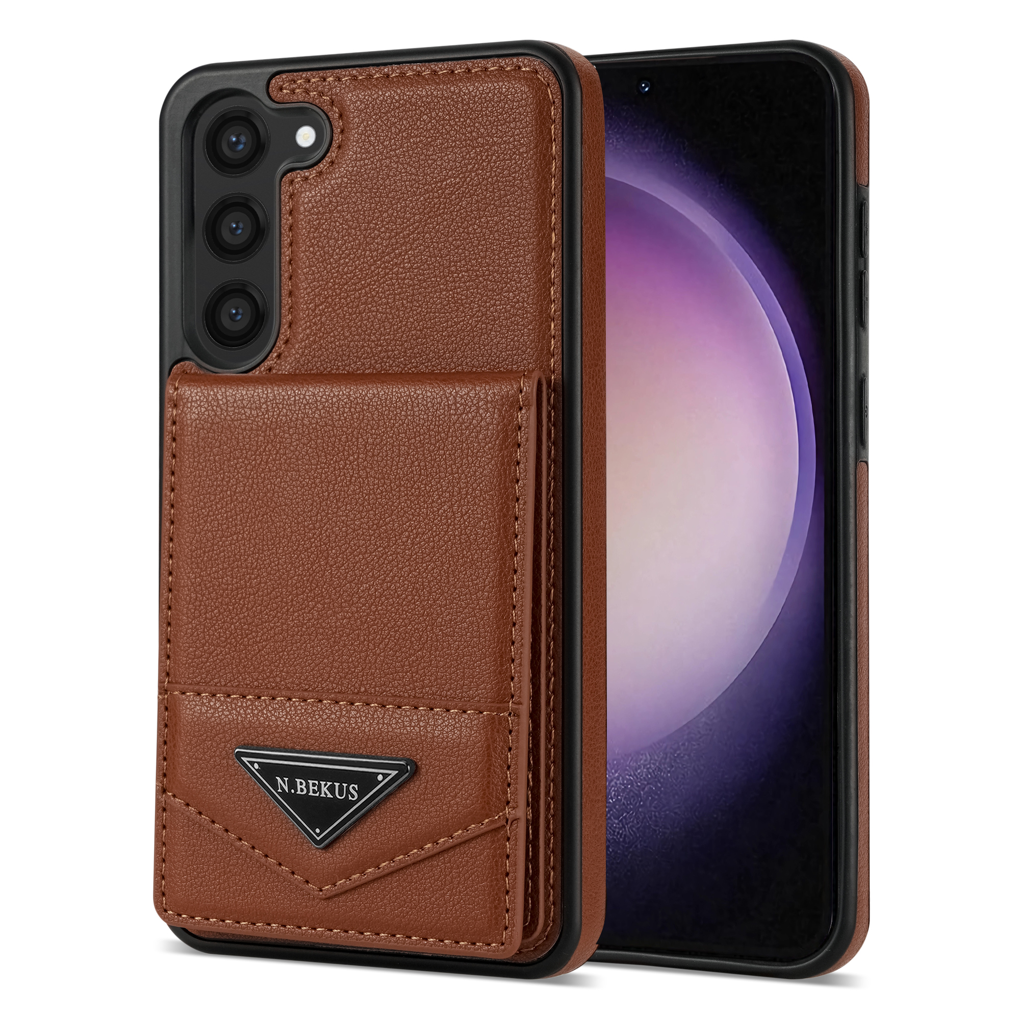 

n. Bekus Für Samsung Galaxy S23+ Kickstand Cover RFID Blockierkartenhalter PU Lederbeschichtete TPU -telefonhülle - Braun, Galaxy S23+