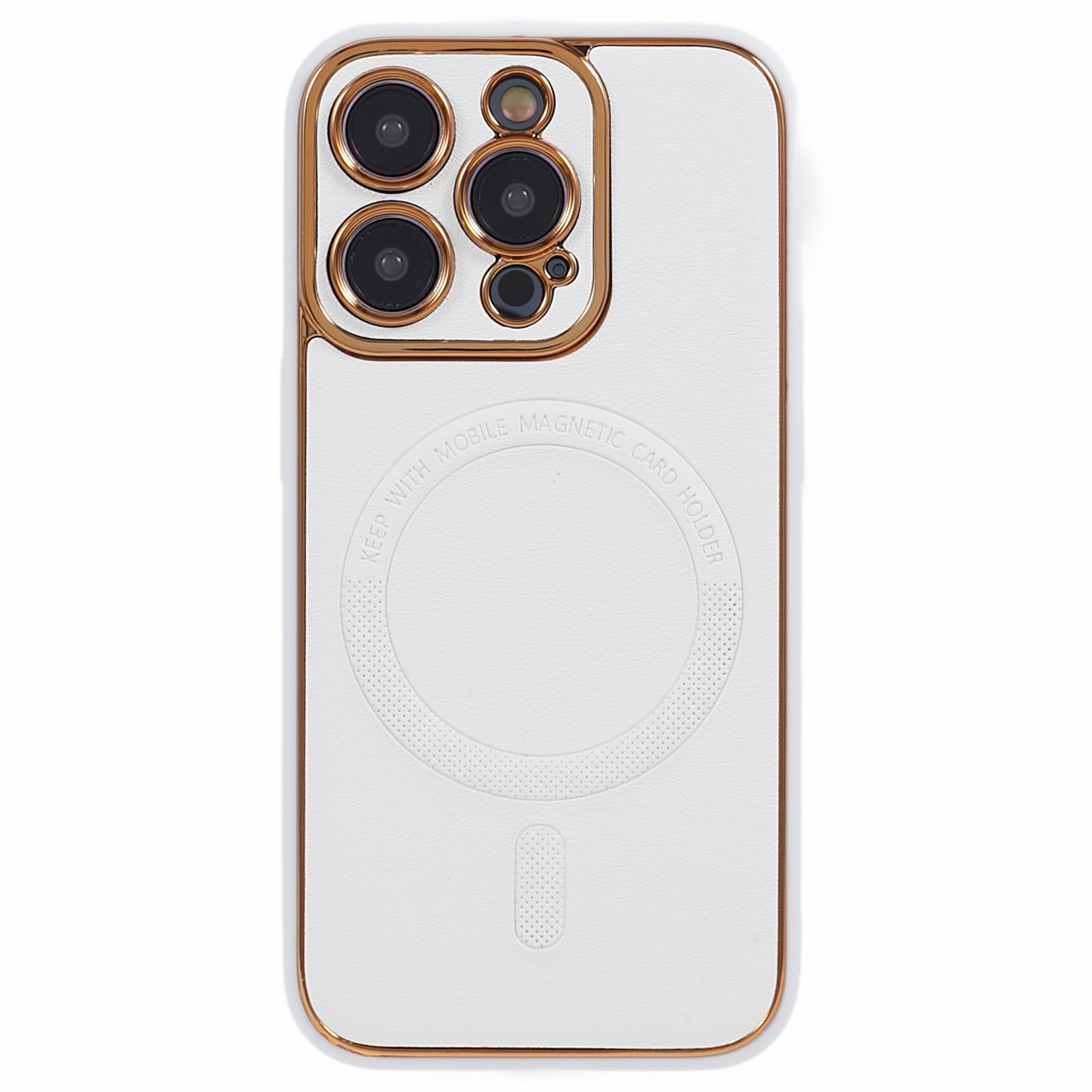 

Für Iphone 13 Pro PU Lederbeschichtete TPU + PC Electroplating Case Schockdicht Magnetisch -telefonabdeckung - Weiss, iPhone 13 Pro