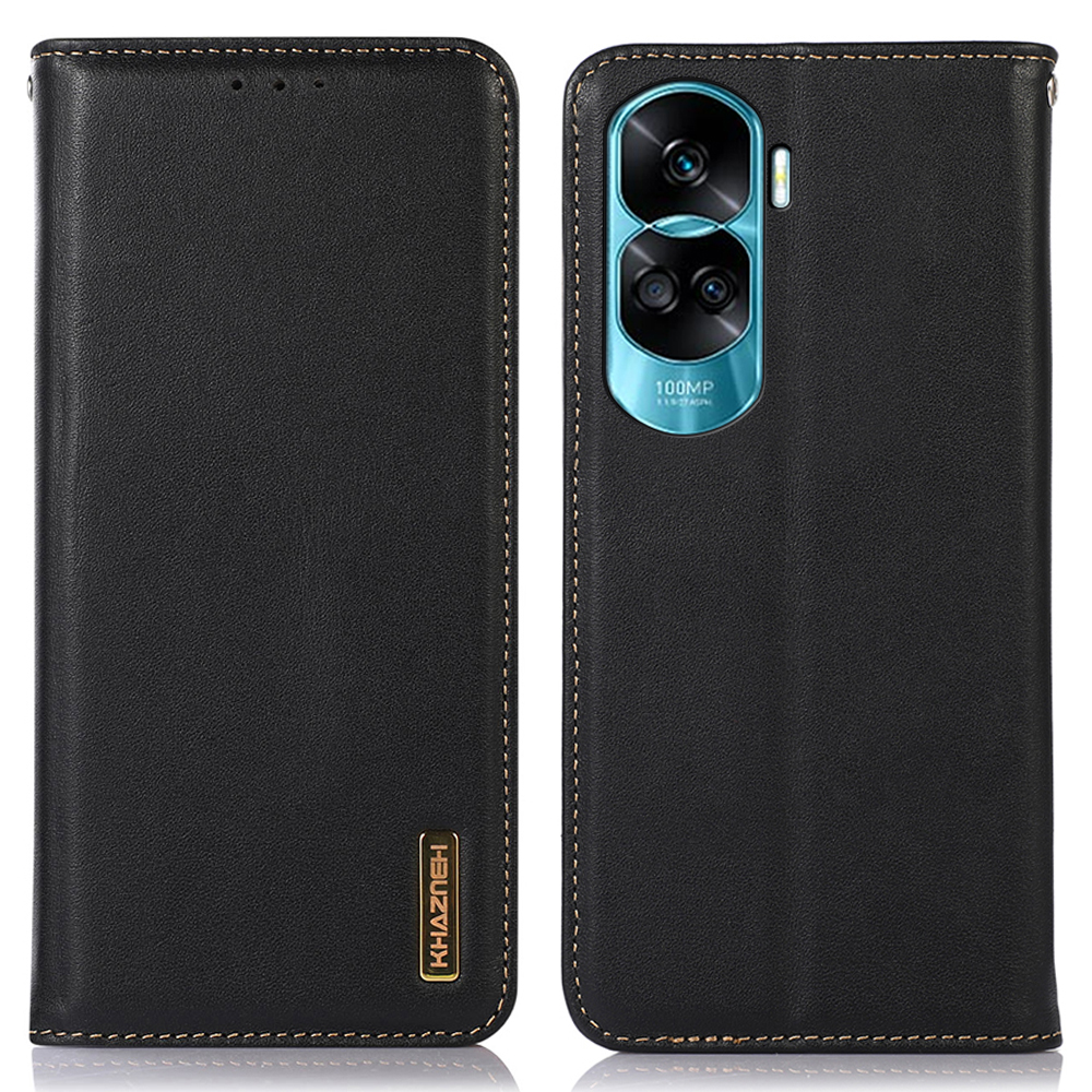 

Khazneh Für Ehre 90 Lite 5G / X50i 5G Telefonhülle Echtes Kuhleder -ständer RFID Blocking Wallet Shell Shell - Schwarz, Honor 90 Lite 5G