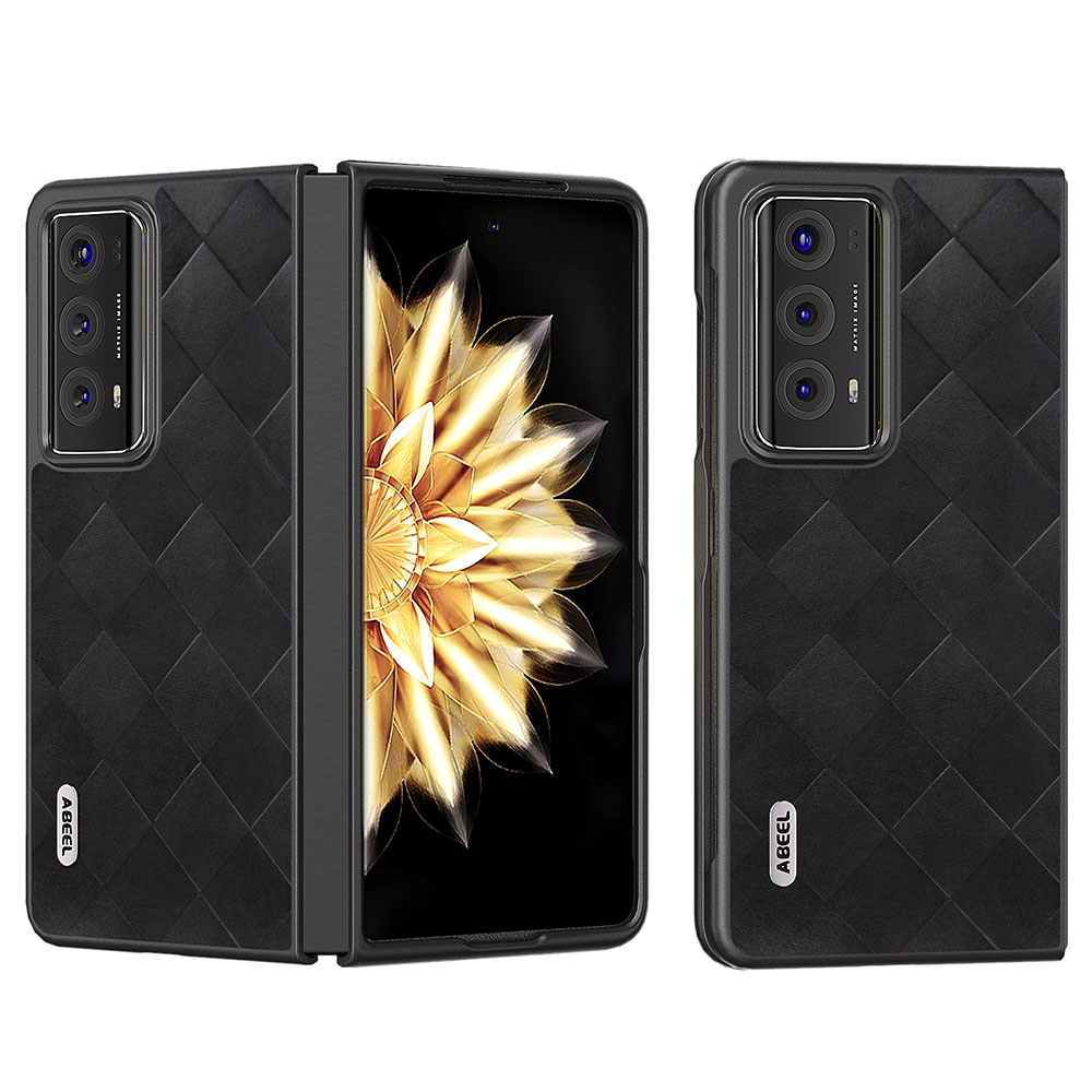 

ABEEL Für Ehrenmagie V2 5G Grid Texture Phone Hülle Lederbeschichtete PC -handyabdeckung - Schwarz, Honor Magic V2 5G