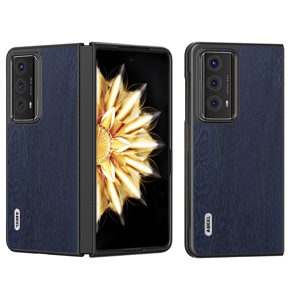 

ABEEL Für Ehrenmagie V2 5G Holzkorn Telefonhülle Anti-kratzer Pu+pc-telefonabdeckung - Blau, Honor Magic V2 5G