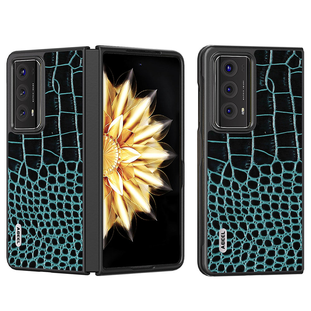 

ABEEL Für Ehrenmagie V2 5G Anti-drogen-telefonhülle Crocodile Textur Echtes Kuhleder+pc-abdeckung - Grün, Honor Magic V2 5G