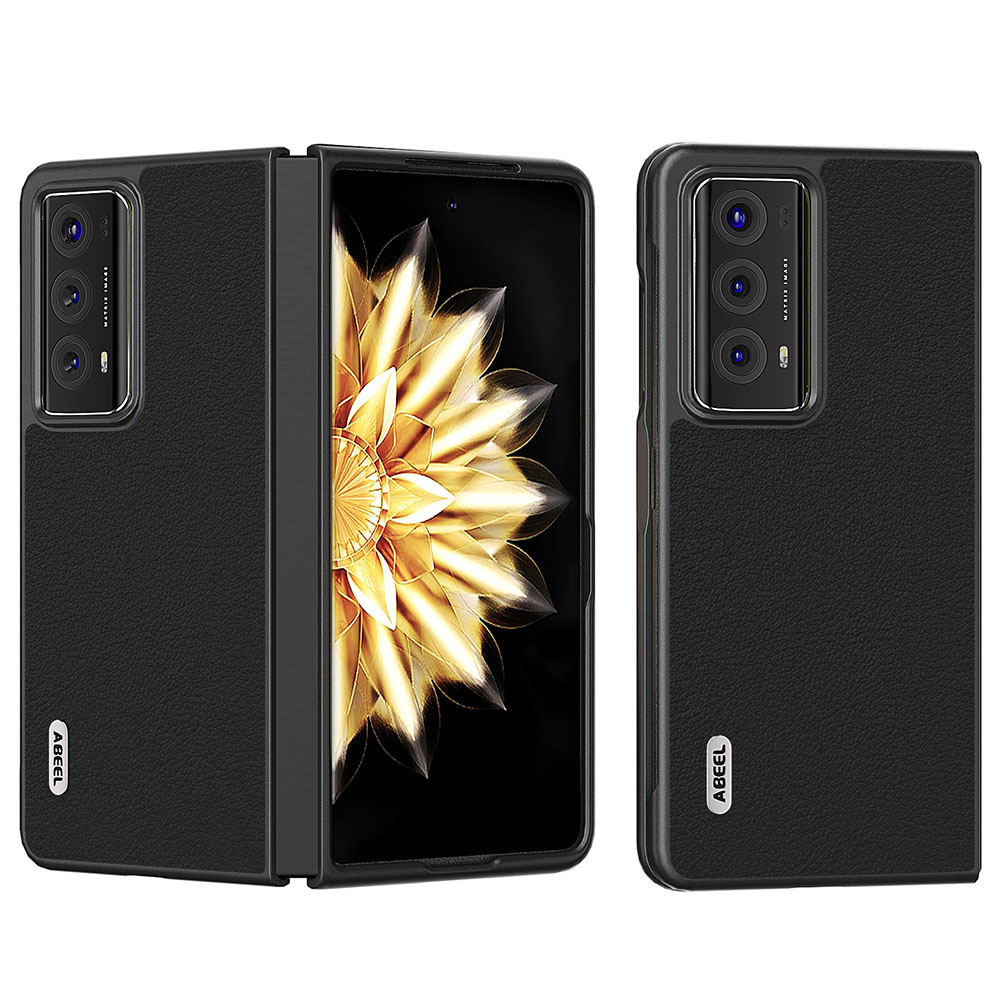 

Abeel Für Ehrenmagie V2 5G Schockdosen Hülle Echtes Kuhleder Hartes PC -telefonabdeckung - Schwarz, Honor Magic V2 5G