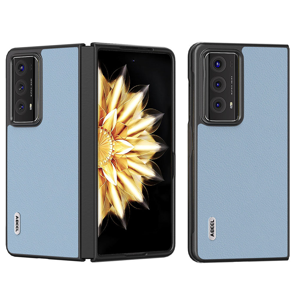 

Abeel Für Ehrenmagie V2 5G Schockdosen Hülle Echtes Kuhleder Hartes PC -telefonabdeckung - Blau, Honor Magic V2 5G