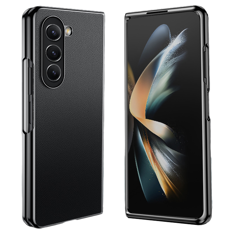 

Für Samsung Galaxy Z Fold5 5G Elektroplatten Telefonhülle PU Leder + Hartes PC Schockdes Schutzschutzabdeckung - Schwarz, Galaxy Z Fold5 5G