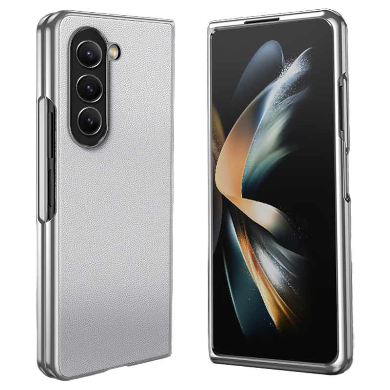 

Für Samsung Galaxy Z Fold5 5G Elektroplatten Telefonhülle PU Leder + Hartes PC Schockdes Schutzschutzabdeckung - Weiss, Galaxy Z Fold5 5G