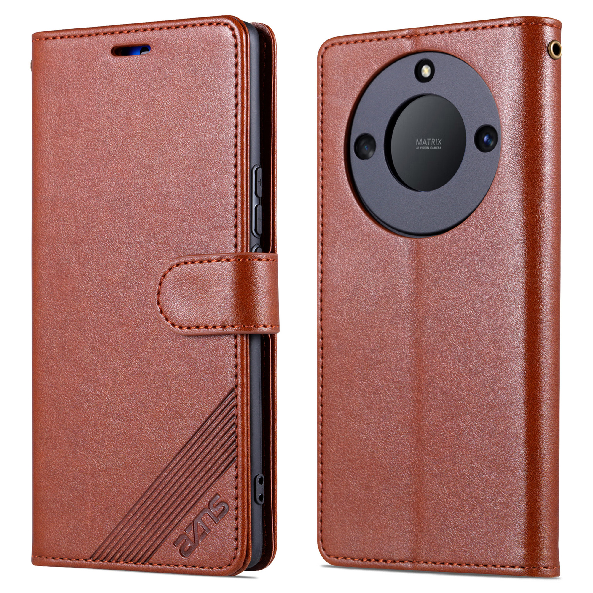 

AZNS PU Leder Brieftaschenhülle Für Honor X50, Schockdestell Telefonschutzabdeckung - Braun, Honor X50