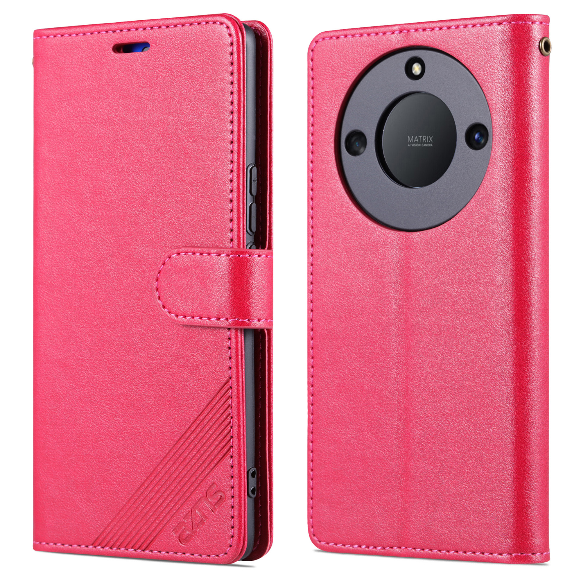 

AZNS PU Leder Brieftaschenhülle Für Honor X50, Schockdestell Telefonschutzabdeckung - Rot, Honor X50