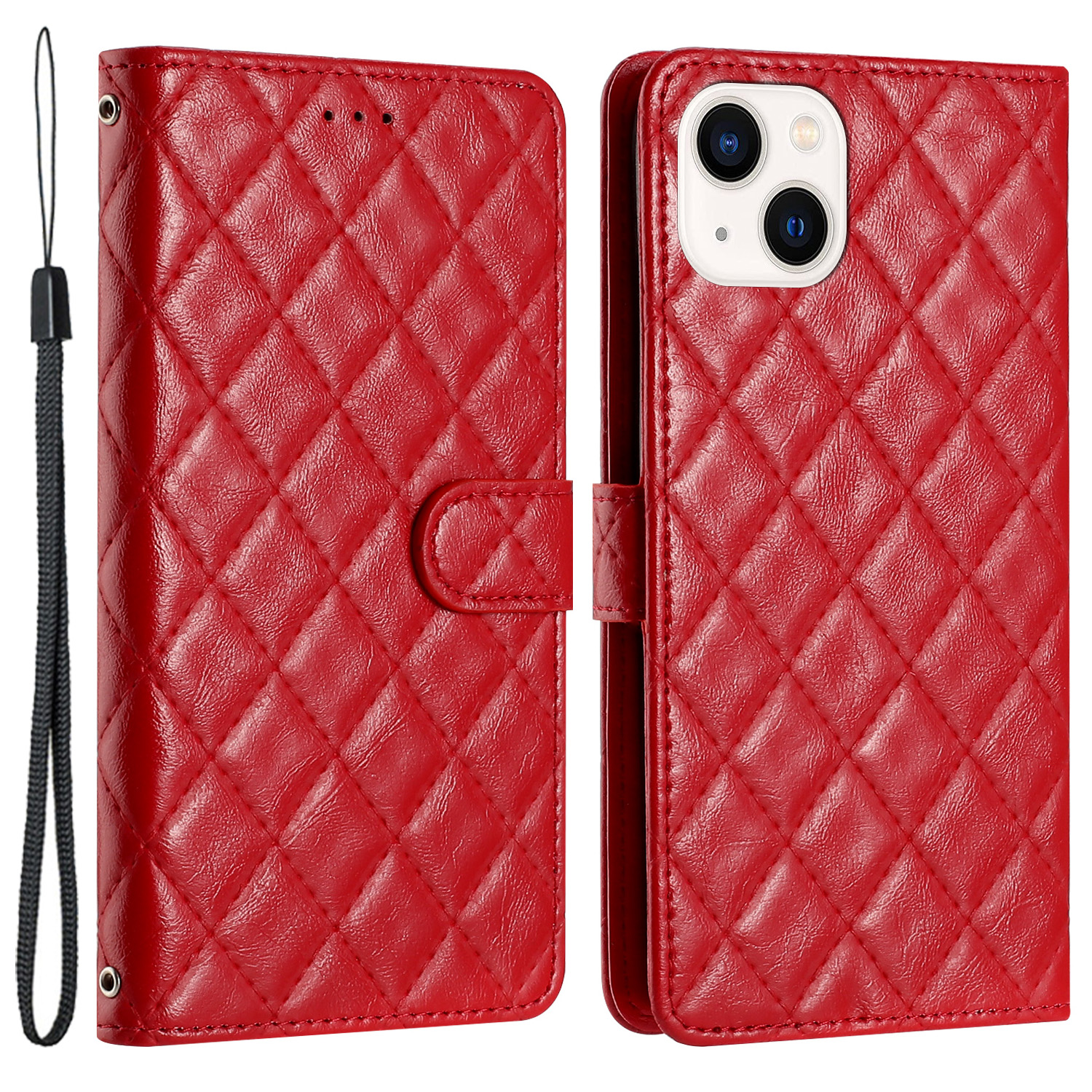 

Rhombus -stitching Line Shell Für Iphone 15, Leder -hülle Wallet Stand Telefonabdeckung - Rot, iPhone 15