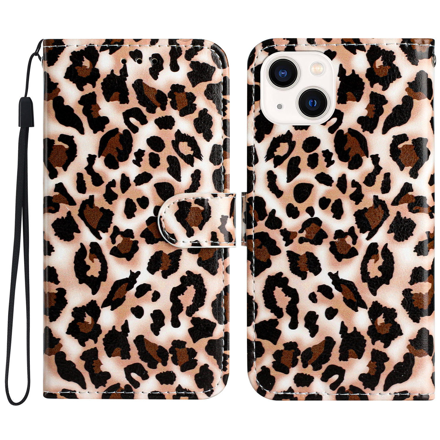 

Für Das Iphone 15 Plus PU Leder Brieftaschenkoffer Muster Druckständer Schutzhelfer -telefonabdeckung - Leopardendruck, iPhone 15 Plus