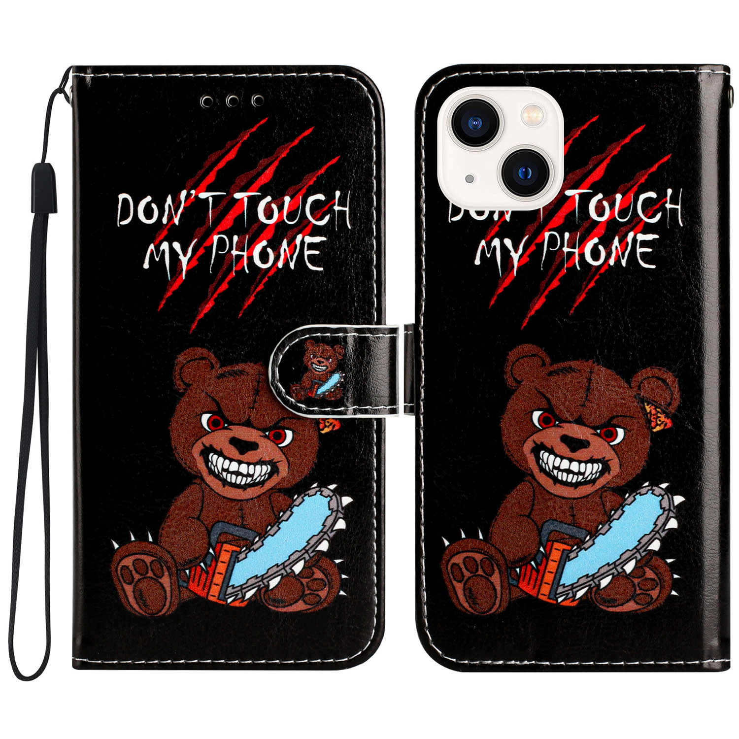 

Muster Druckphone Brieftaschenabdeckung Für Iphone 15, Pu-lederständer Anti-drop-abdeckung - Berühre Mein Handy Nicht, iPhone 15