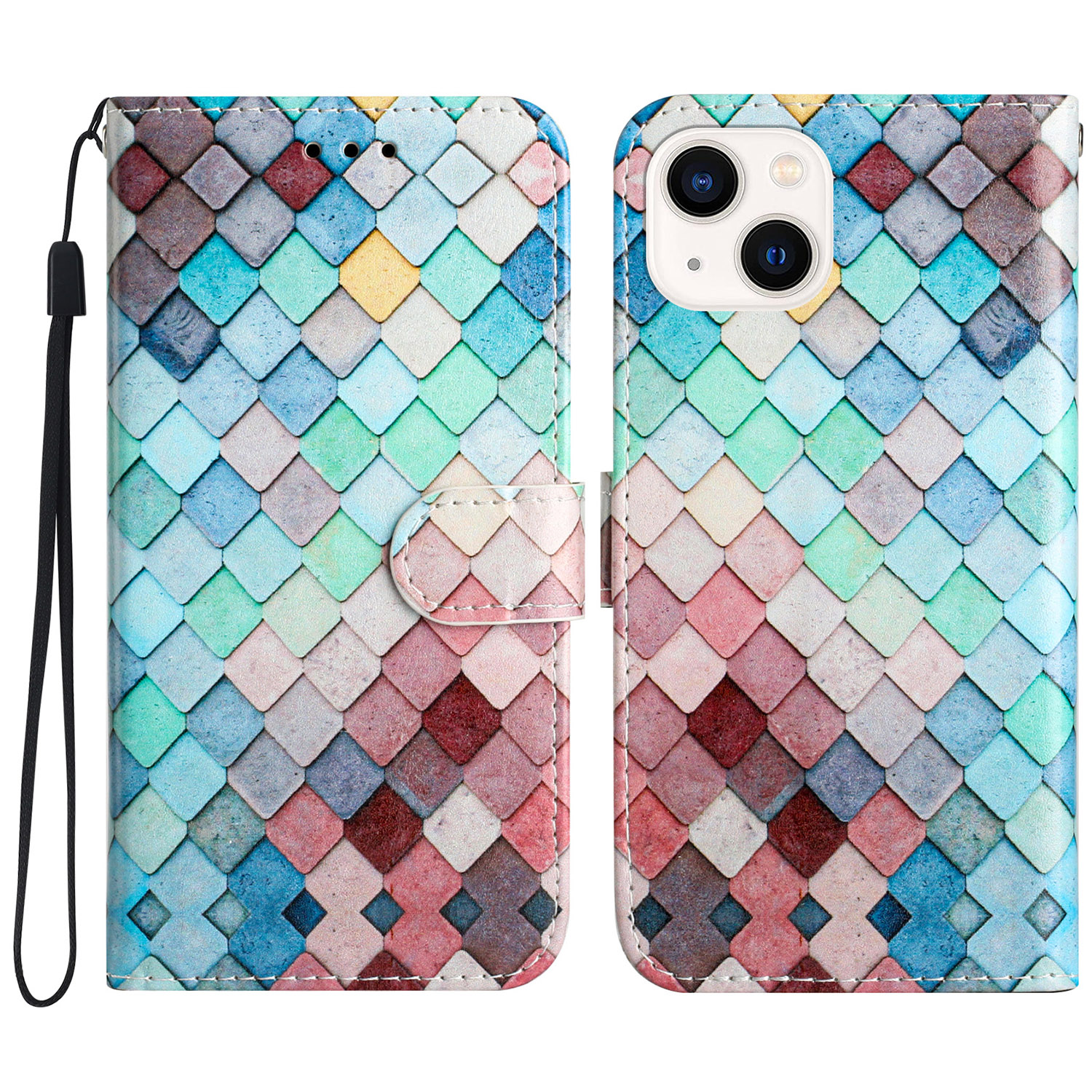 

Muster Druckphone Brieftaschenabdeckung Für Iphone 15, Pu-lederständer Anti-drop-abdeckung - Gitter, iPhone 15
