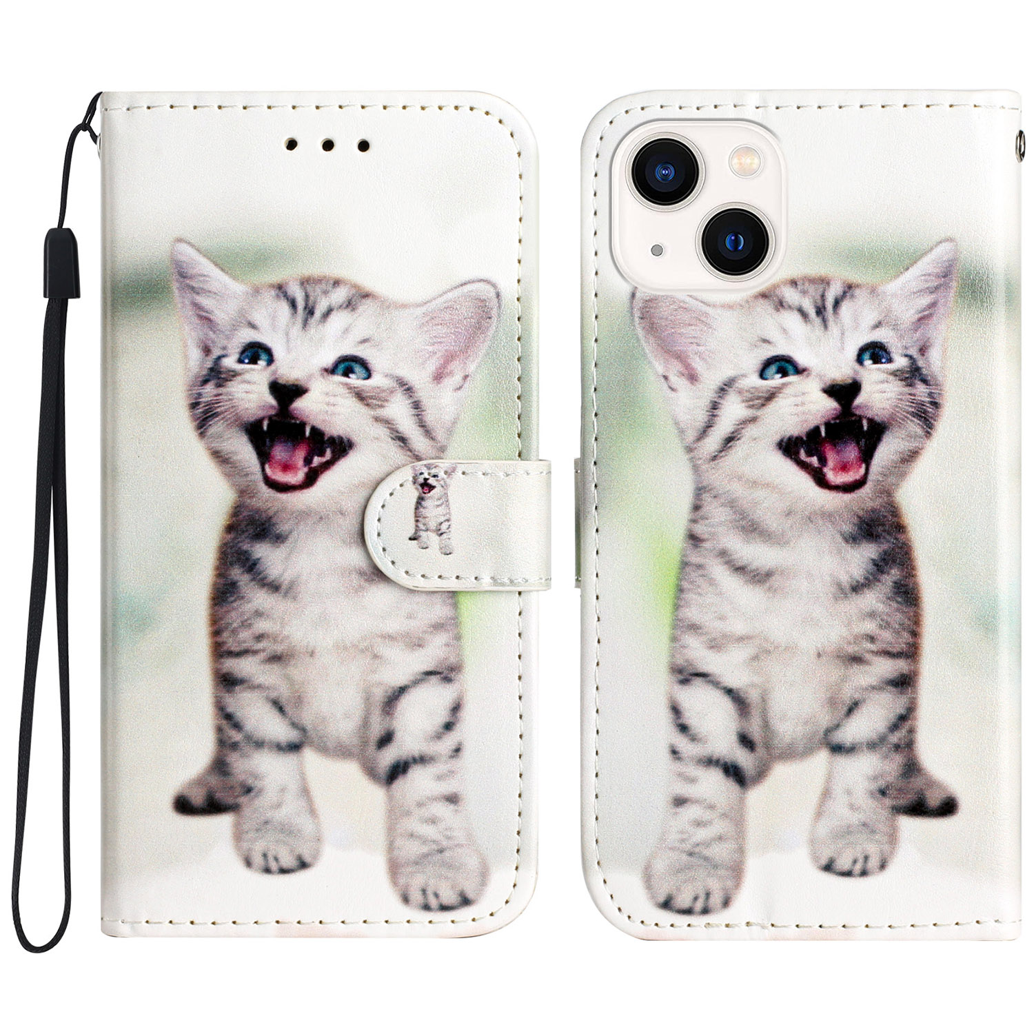

Muster Druckphone Brieftaschenabdeckung Für Iphone 15, Pu-lederständer Anti-drop-abdeckung - Katze, iPhone 15