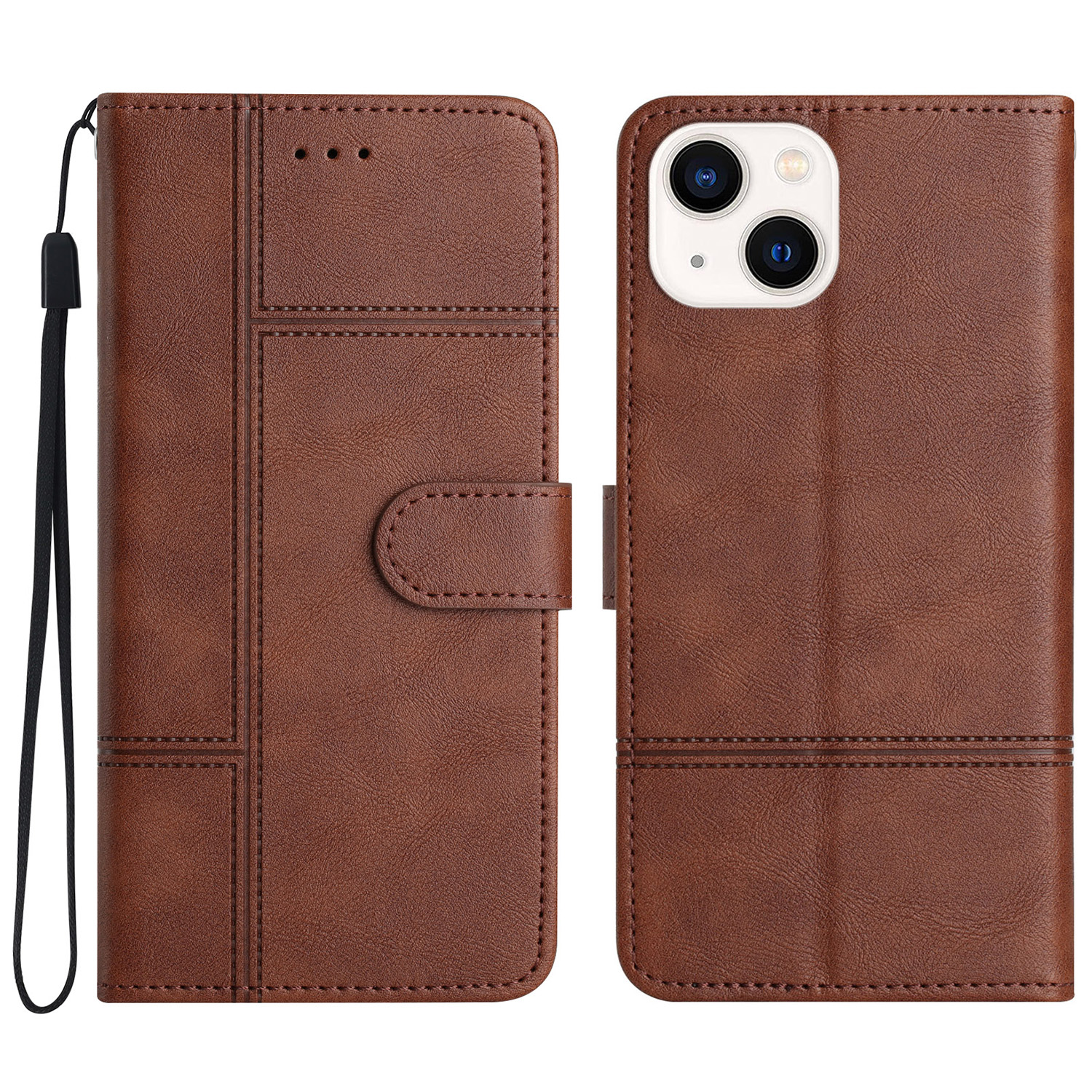 

Leder Brieftasche Hülle Für Iphone 15, Linie Geprägter Kokushahntexturständer Telefonabdeckung - Kaffee, iPhone 15