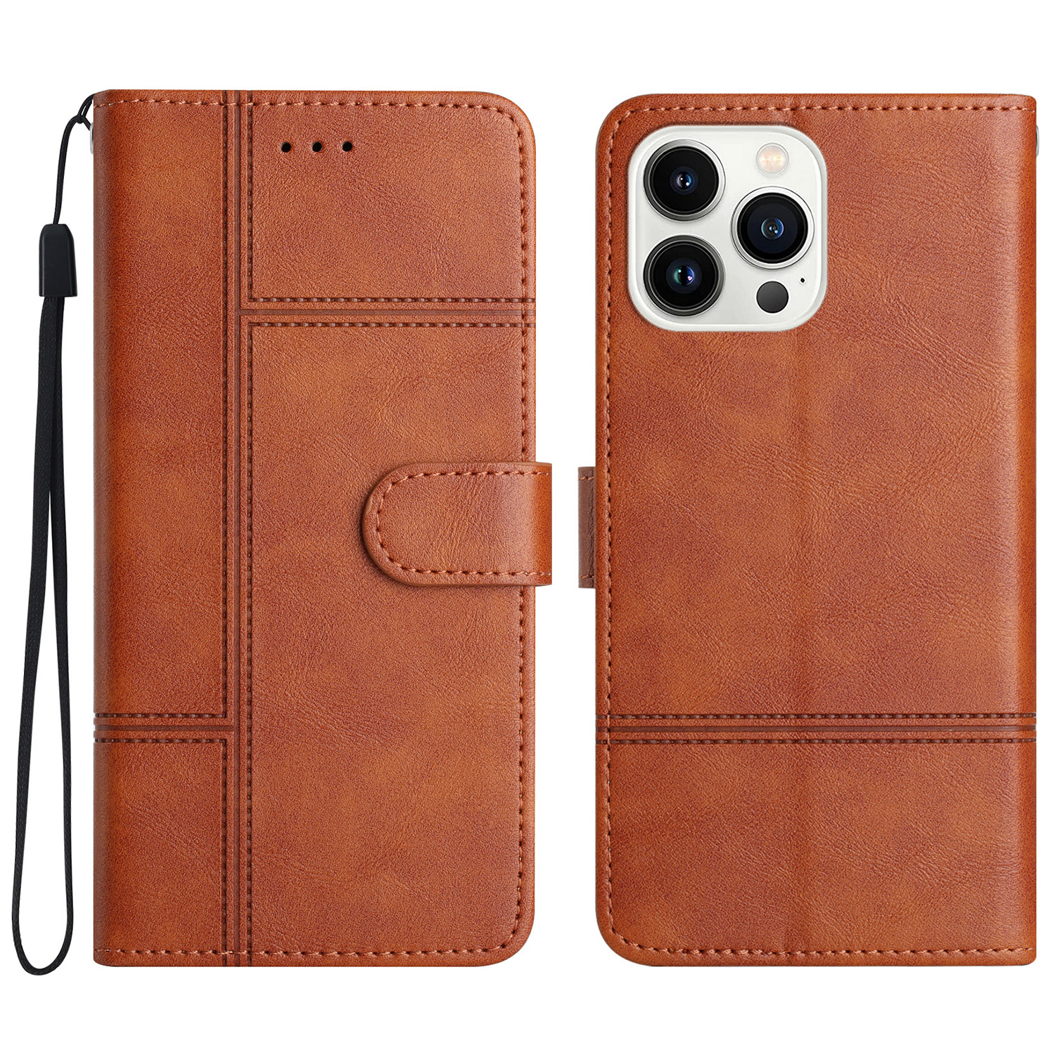 

Telefonhülle Für Iphone 15 Pro, Leder -brieftaschenlinie Eingeprägter Cowide Textur Stand Cover - Braun, iPhone 15 Pro