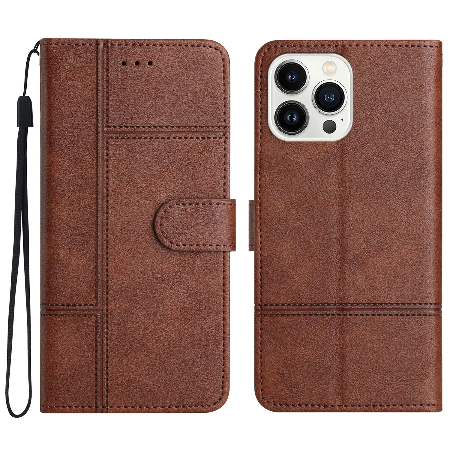 

Telefonhülle Für Iphone 15 Pro, Leder -brieftaschenlinie Eingeprägter Cowide Textur Stand Cover - Kaffee, iPhone 15 Pro