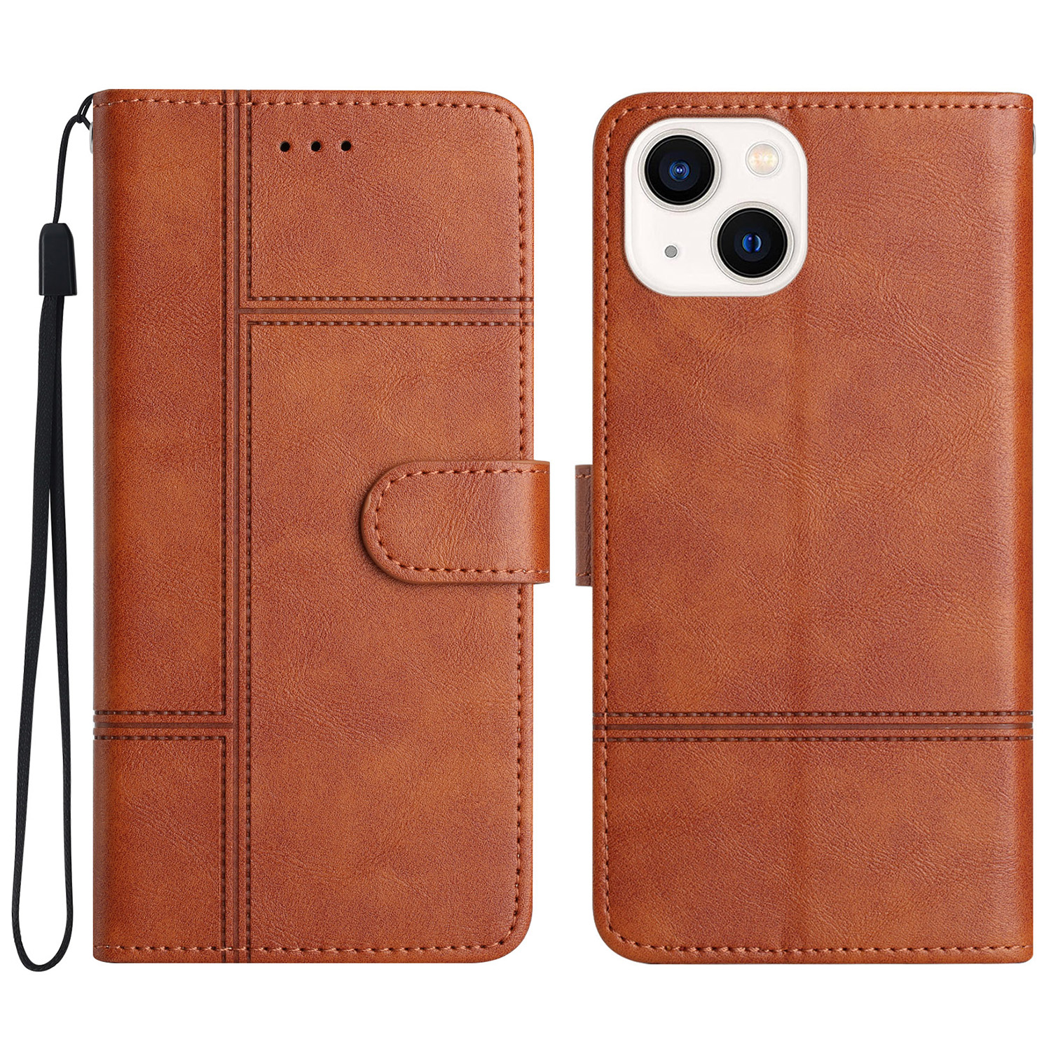 

Brieftasche Hülle Für Iphone 15 Plus, Line Gedruckte Kokushahntextur Lederständer Telefonabdeckung - Braun, iPhone 15 Plus