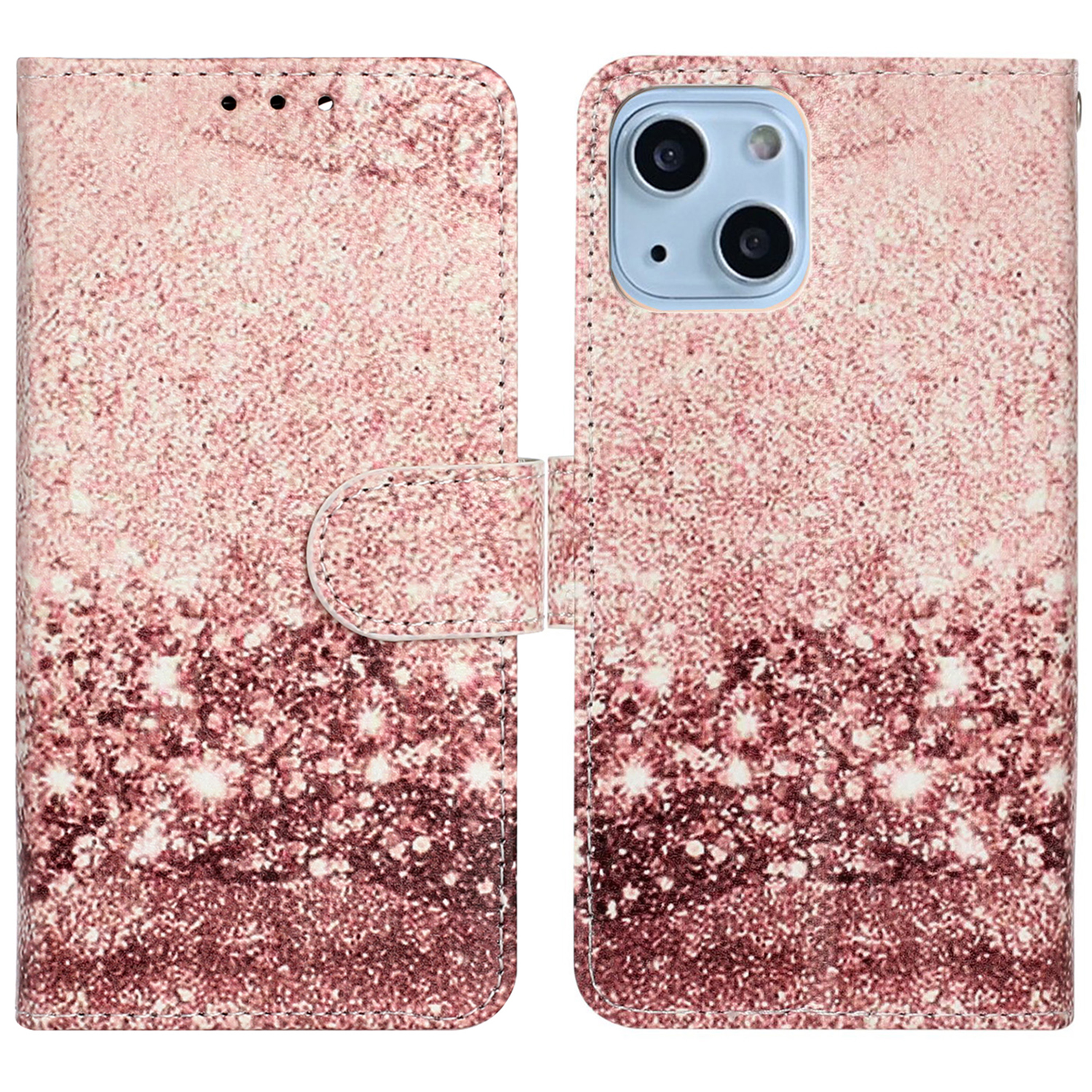

Für Das Iphone 15 Plus -muster Druck Brieftasche Telefonhülle PU Lederständer Schutzabdeckung - Roségold, iPhone 15 Plus