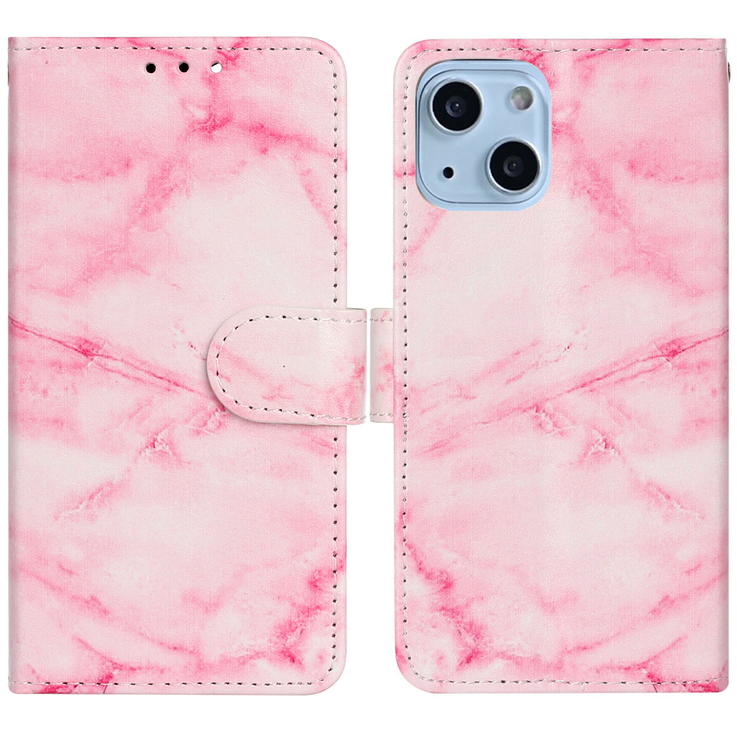 

Für Das Iphone 15 Plus -muster Druck Brieftasche Telefonhülle PU Lederständer Schutzabdeckung - Rosa Marmor, iPhone 15 Plus