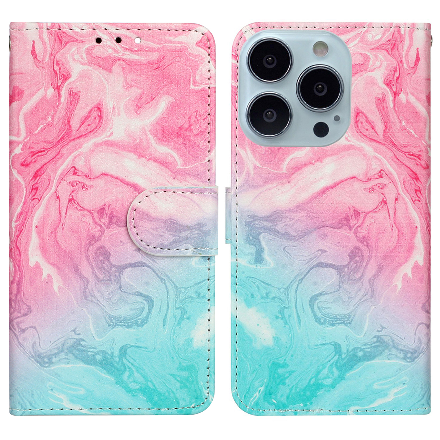 

Für Das Iphone 15 Ultra -muster -druck PU Leder -telefon Hülle Handy Stand Wallet Wallet Cover - Pink Green Marmor, iPhone 15 Pro Max