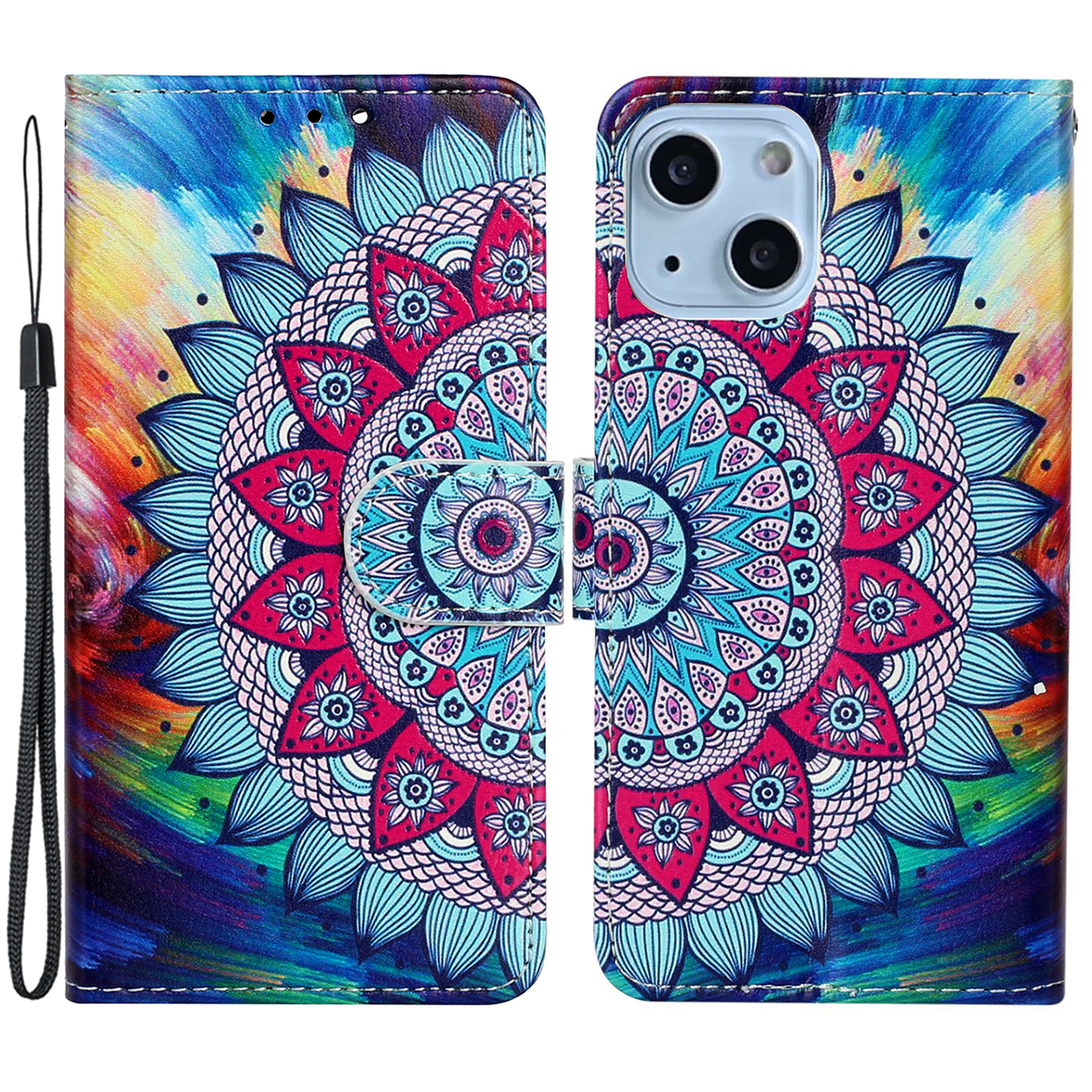 

Musterdruck Leder Brieftaschenhülle Für Iphone 15, Drop-sof-proof-telefonständer Cover - Mandala Blume, iPhone 15