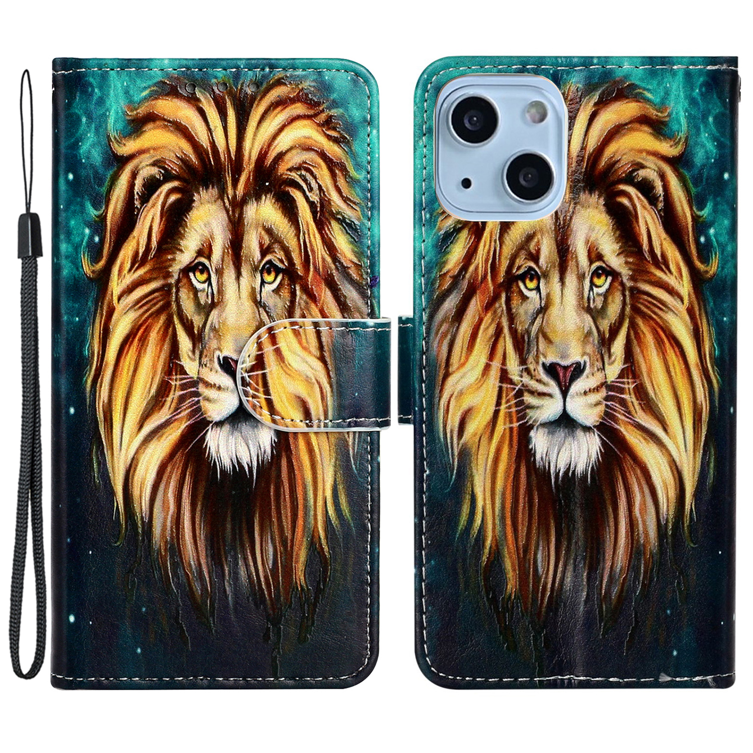 

Musterdruck Leder Brieftaschenhülle Für Iphone 15, Drop-sof-proof-telefonständer Cover - Löwe, iPhone 15