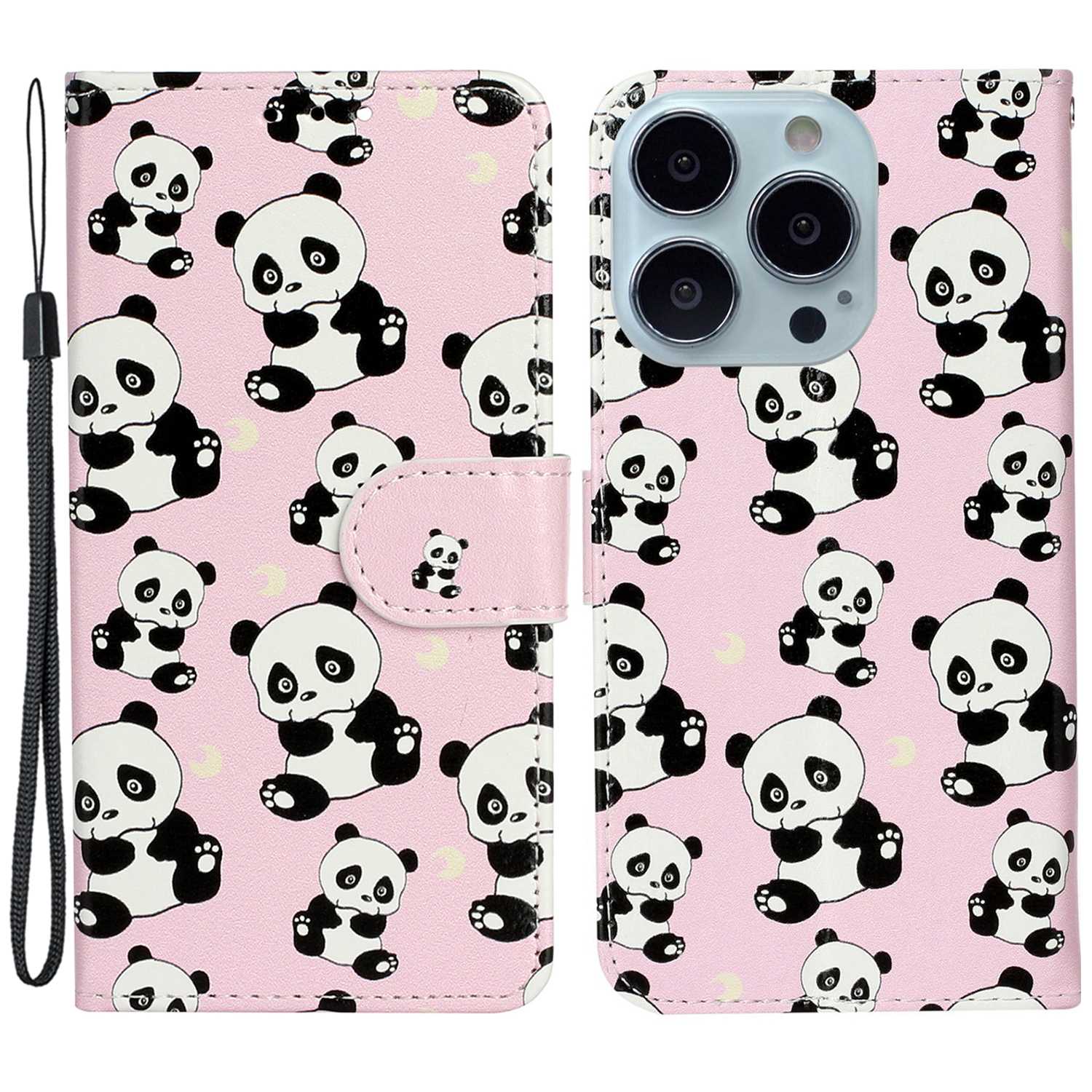 

Lederbrieftasche Hülle Für Iphone 15 Pro, Musterdruckständer Handyabdeckung - Panda, iPhone 15 Pro