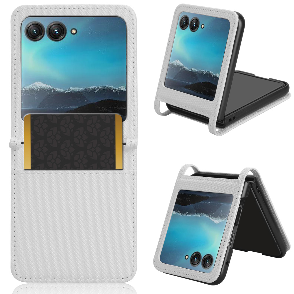 

Für Motorola Razr 40 Ultra 5G PU Leder + PC Diamond Textur Cart Card Slot Stand Telefonabdeckung - Weiss, Motorola Razr 40 Ultra 5G