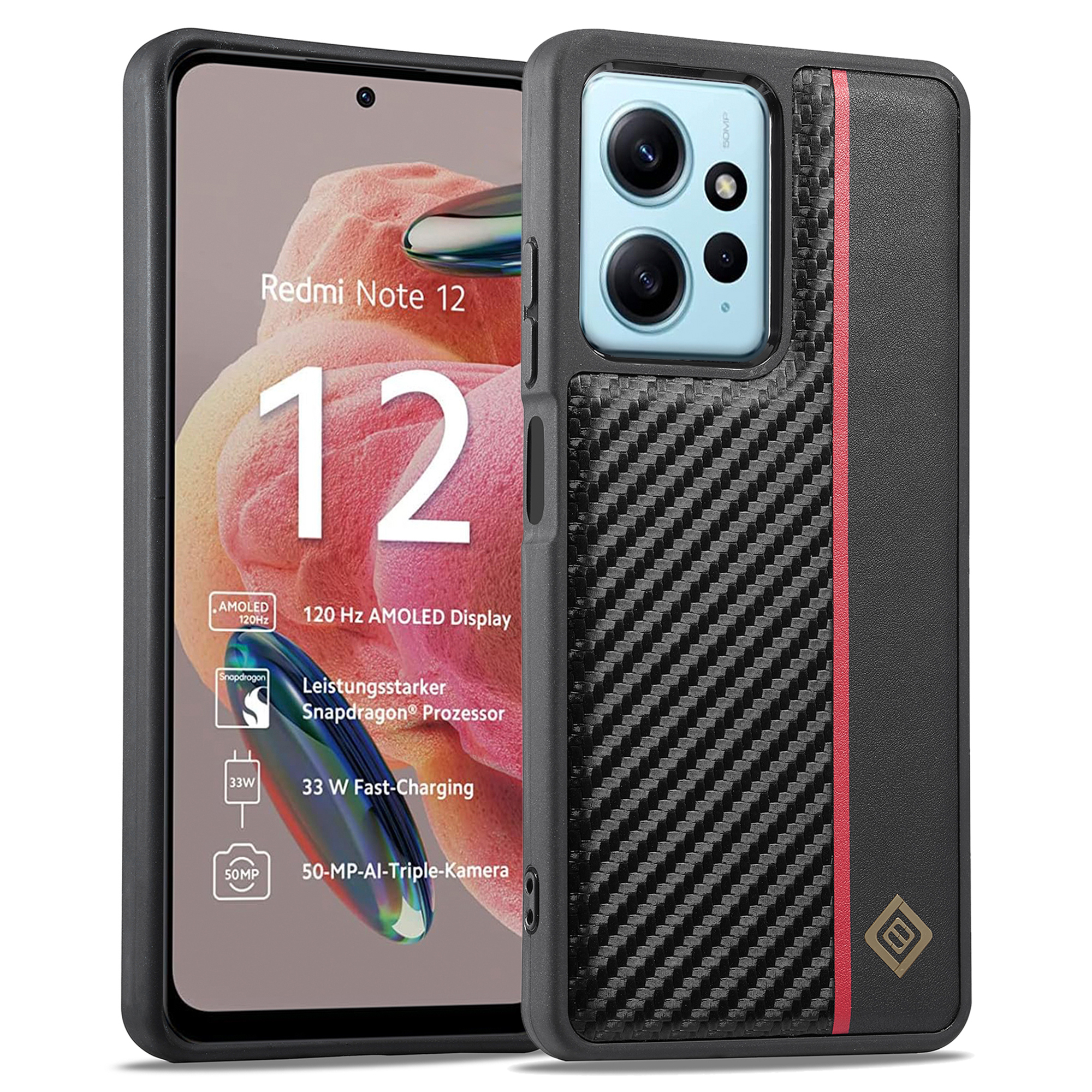 

Lc. Imeeke Telefonkoffer Für Xiaomi Redmi Note 12 4G Carbonfaser Textur PU Leder+tpu+eva -telefonabdeckung, Xiaomi Redmi Note 12 4G