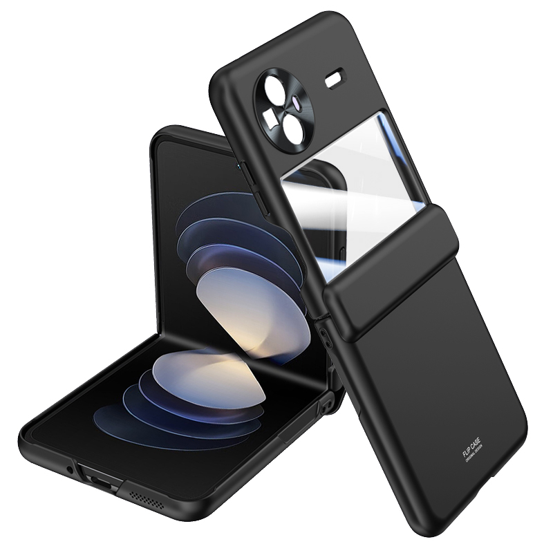 

Für Vivo X Flip Scharnierschutz Phone Hülle Harte Pc-haut-touch-abdeckung Mit Temperiertem Glas Zurücker Bildschirmschutz - Schwarz, vivo X Flip
