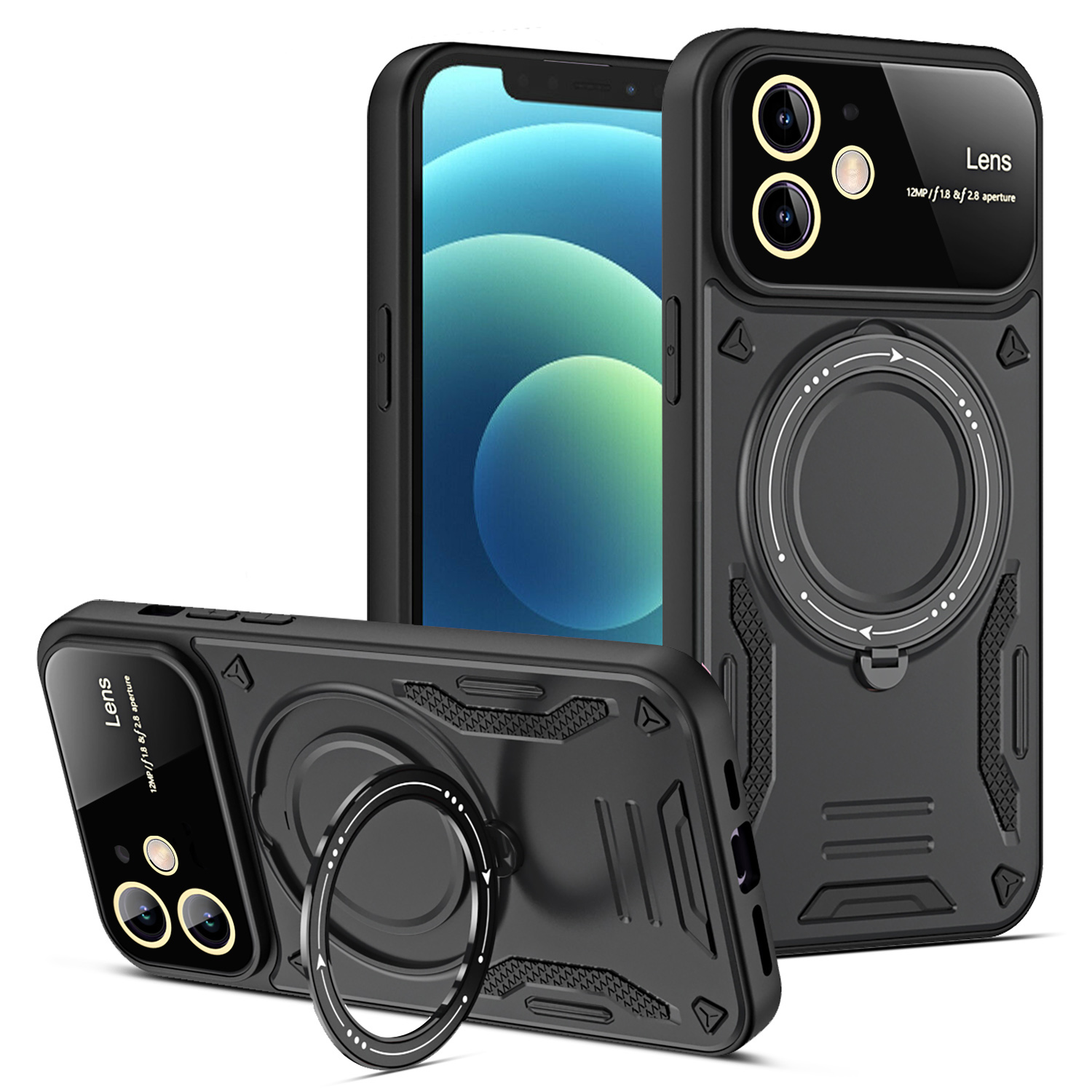 

Für Das Iphone 12 6,1 Zoll Kompatibel Mit Magsafe Phone Case PC+TPU Anti-drop-kickstand Cover - Schwarz, iPhone 12