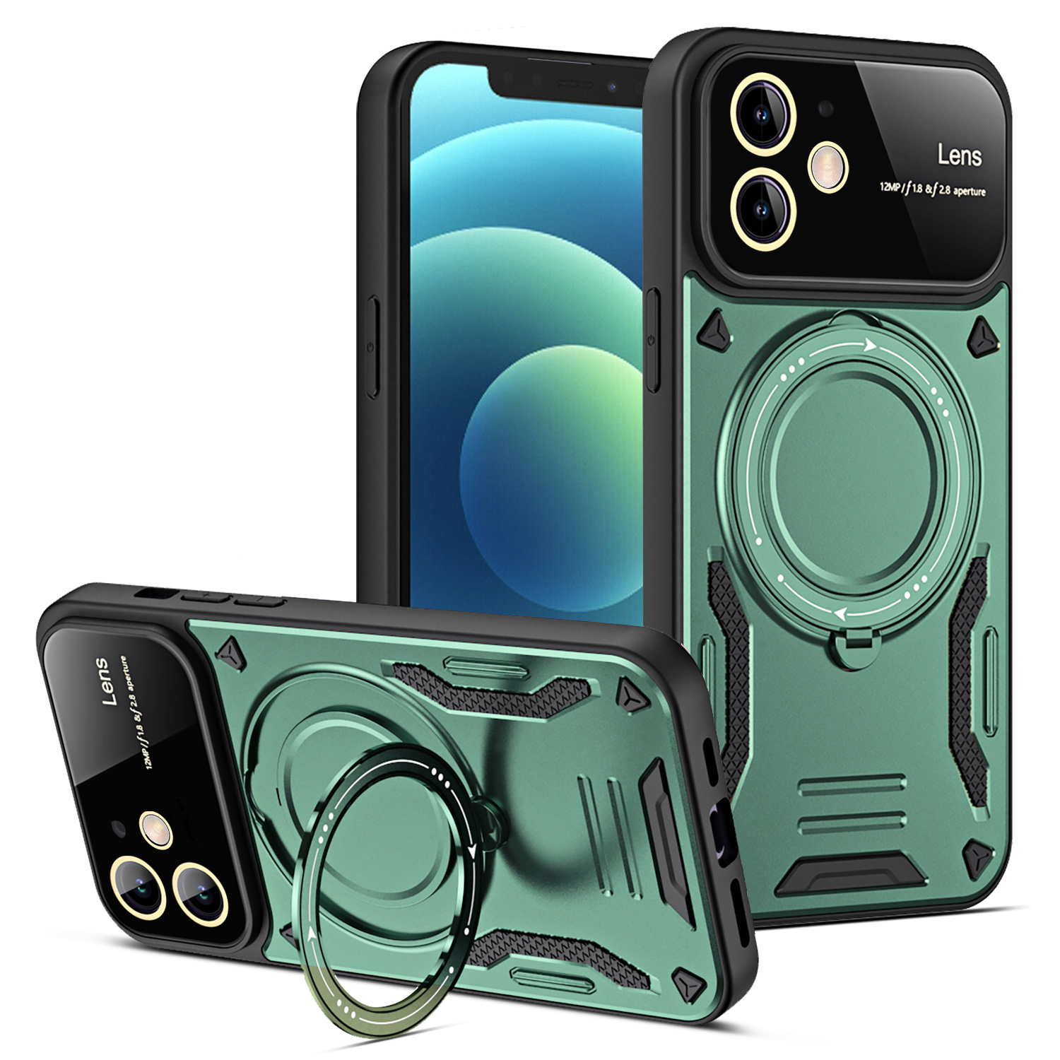 

Für Das Iphone 12 6,1 Zoll Kompatibel Mit Magsafe Phone Case PC+TPU Anti-drop-kickstand Cover - Grün, iPhone 12