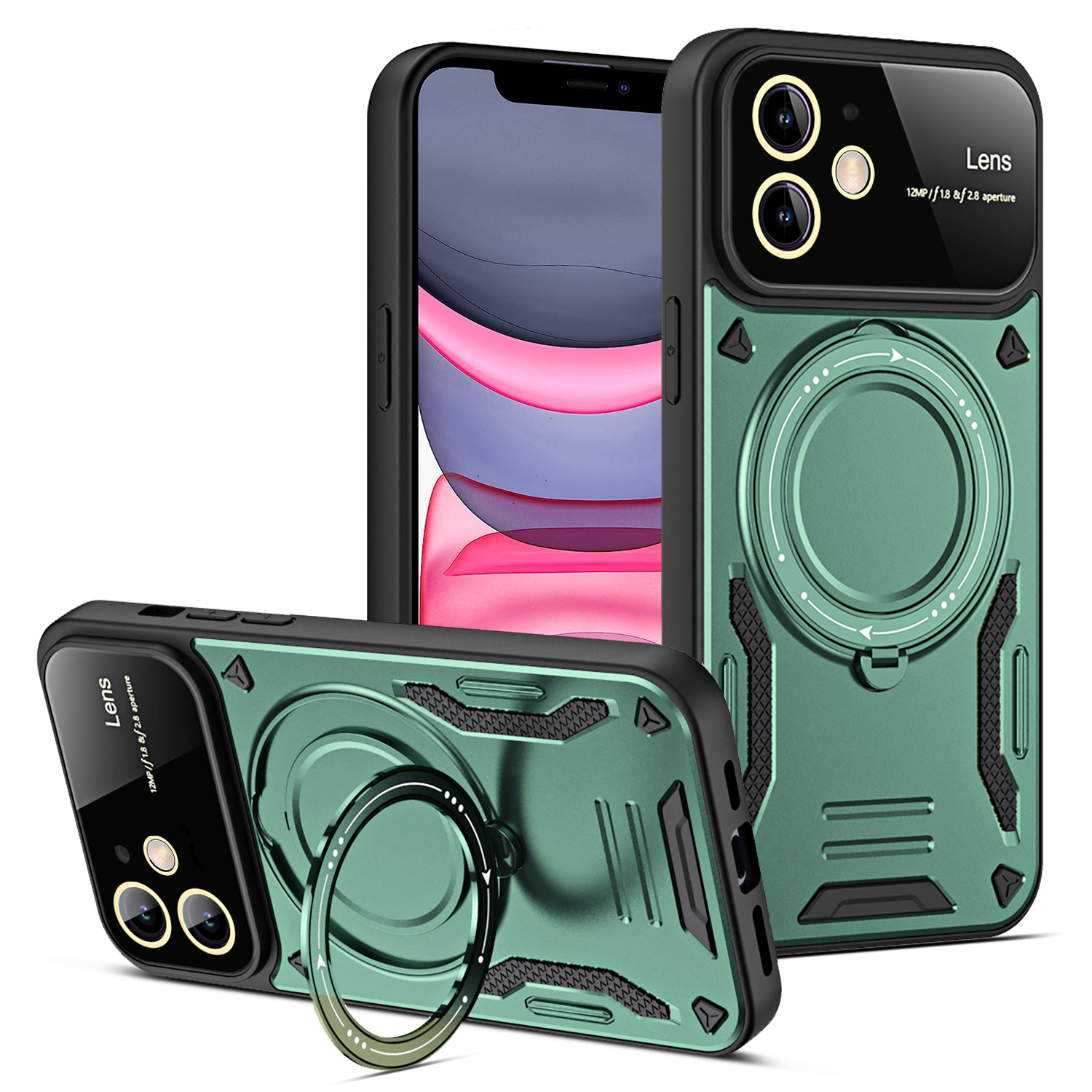 

Kratzerfestes Gehäuse Für Iphone 11 Kompatibel Mit Magsafe PC+TPU -kickstand -telefonabdeckung - Grün, iPhone 11